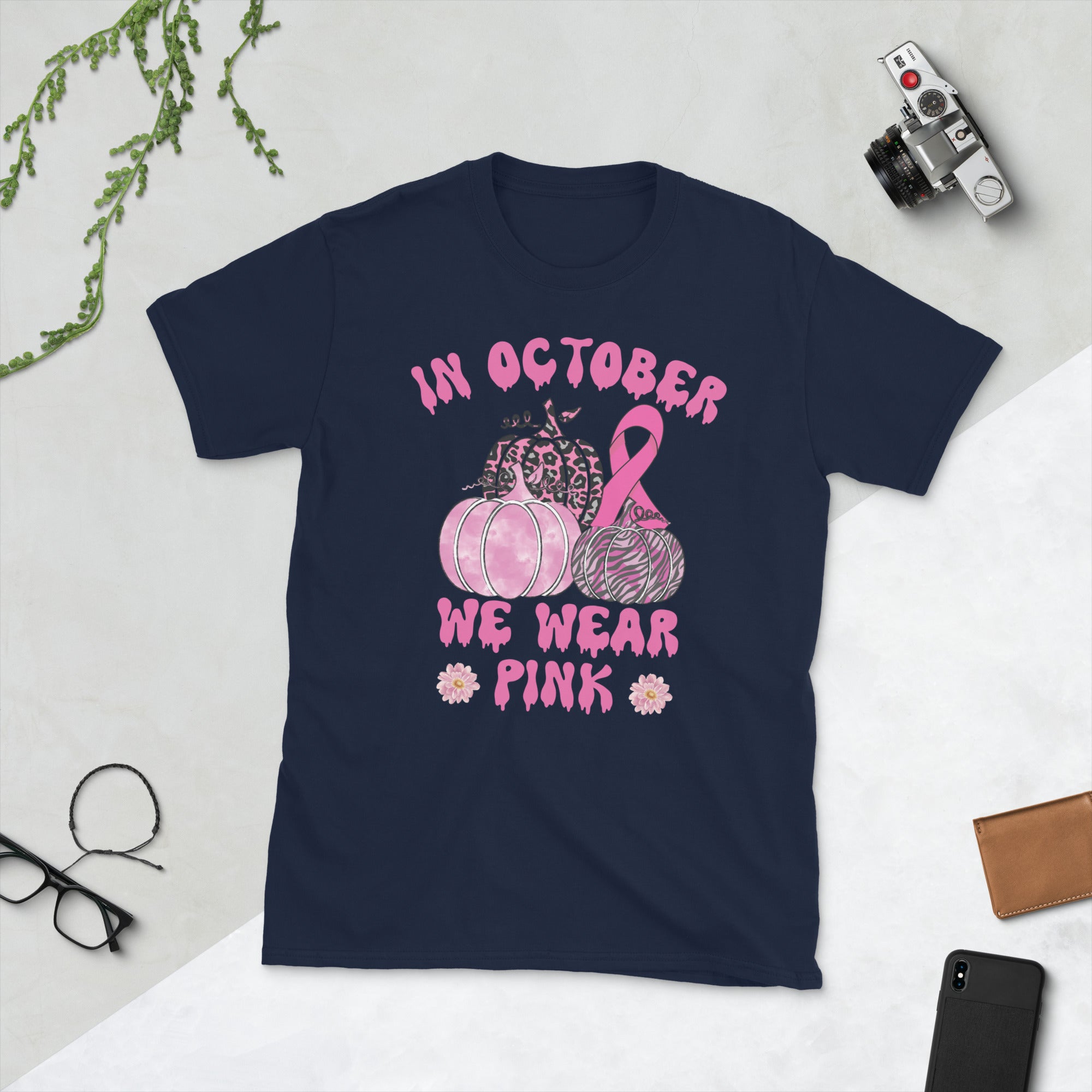 In October We Wear Pink Halloween Shirt, Breast Cancer Fighter TShirt, Breast Cancer Awareness Gift, Pink Pumpkin T Shirt, Support Squad Tee - Madeinsea©