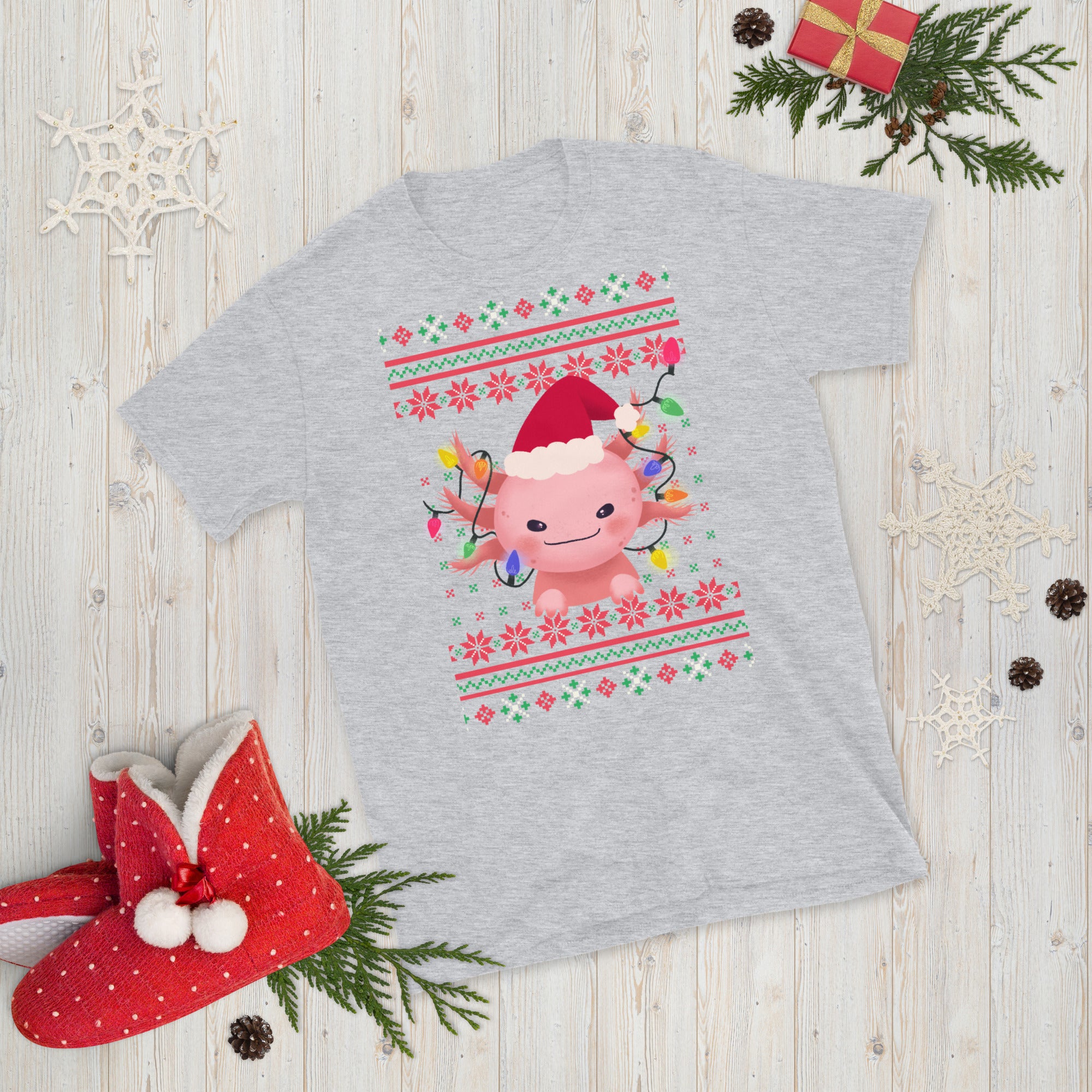 T-shirt de Noël Axolotl, T-shirt Joyeux Axolotlmas, T-shirt Axolotl drôle, T-shirt de Noël, cadeau Axolotl de Noël, cadeau pour les amoureux d'Axolotl