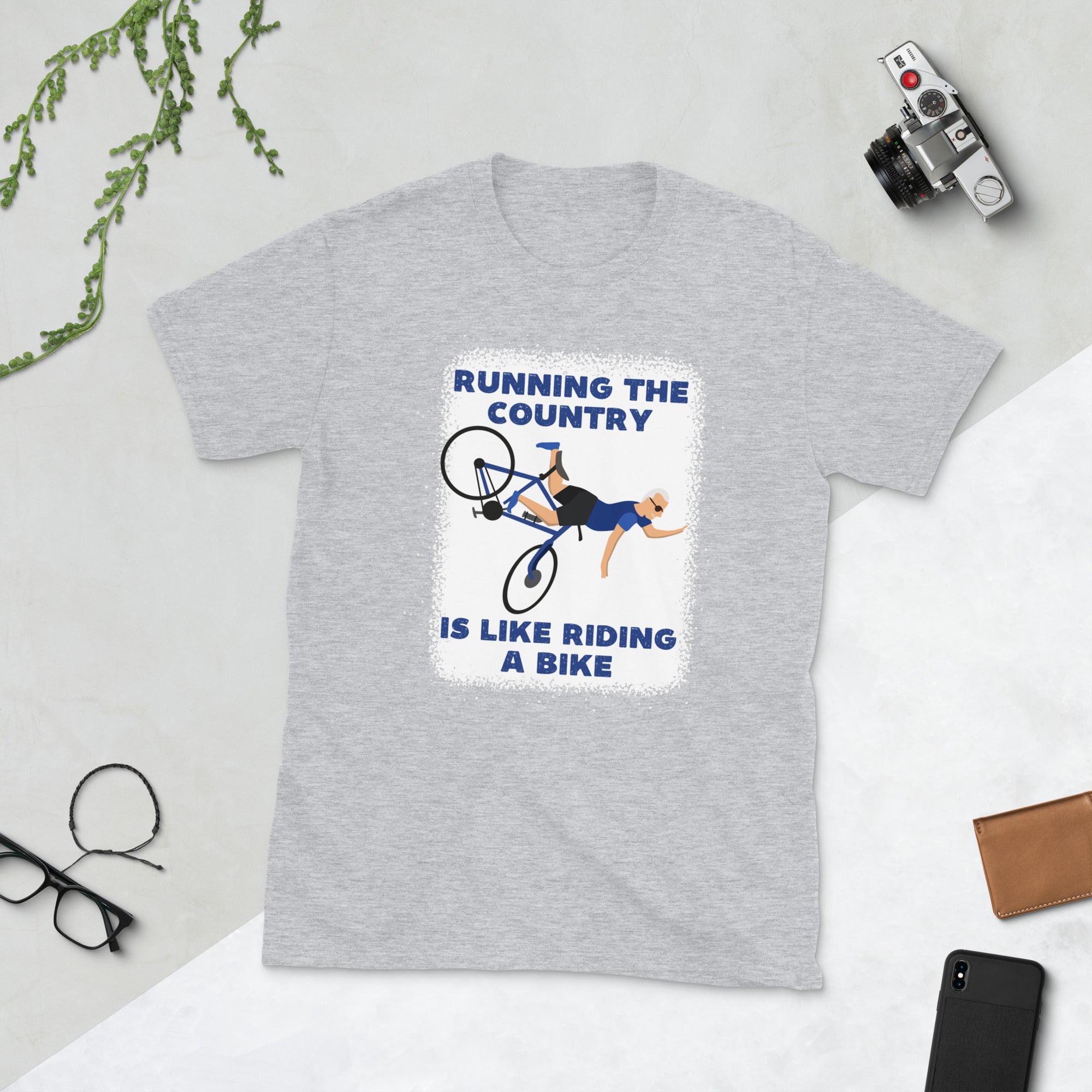 Running The Country Is Like Riding A Bike Bleached Shirt, Funny Biden Tee, Joe Biden Bicycle Fall, Biden Dazed Shirt, Confused Biden FJB Tee