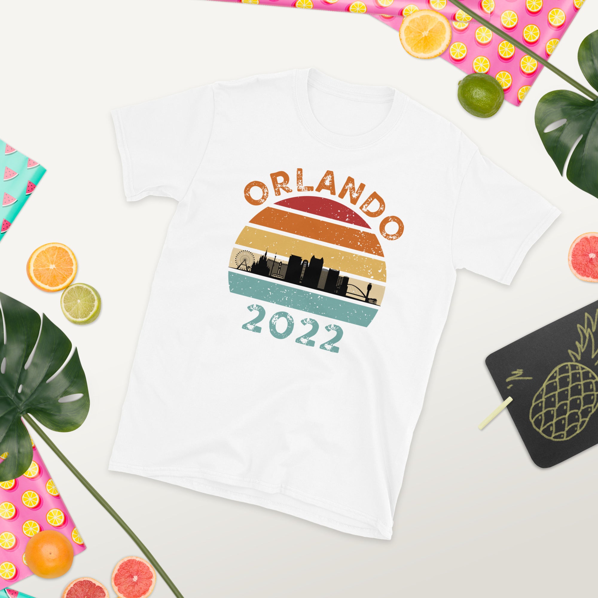 Camisa de vacaciones de verano de Orlando 2022, camisa de vacaciones familiares de Orlando, regalo de Orlando Florida, camisa de viaje a juego, camisa retro del horizonte de Orlando