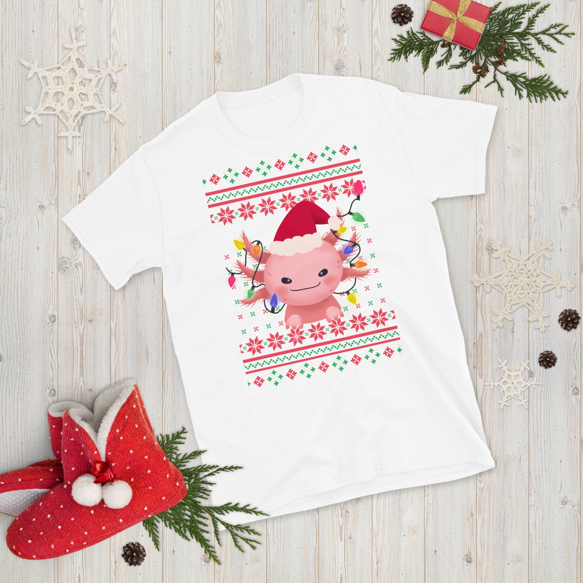 T-shirt de Noël Axolotl, T-shirt Joyeux Axolotlmas, T-shirt Axolotl drôle, T-shirt de Noël, cadeau Axolotl de Noël, cadeau pour les amoureux d'Axolotl