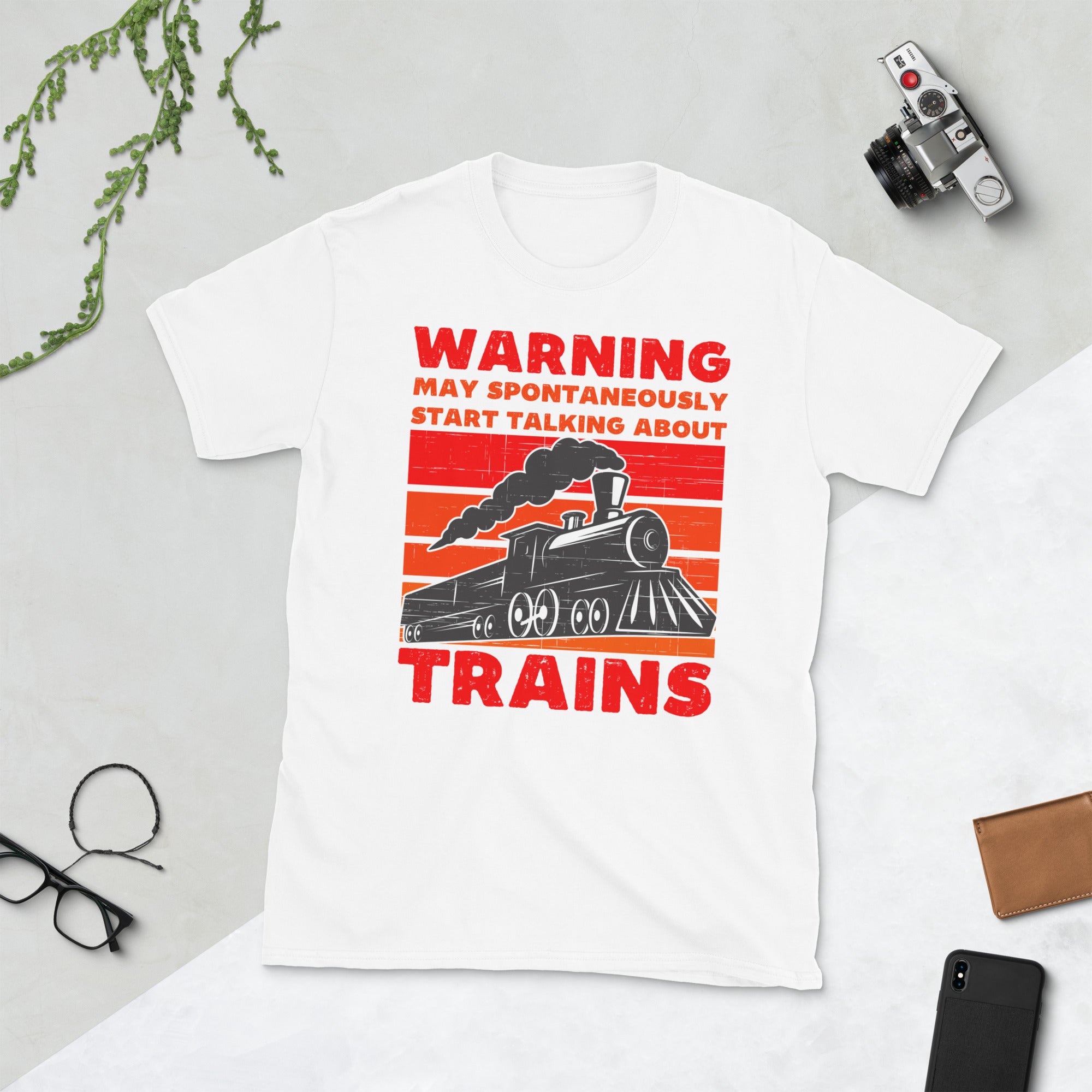 Advertencia puede comenzar espontáneamente a hablar de trenes, camisa de ingeniero de trenes, regalos de locomotora modelo de tren, camiseta de ferrocarril, camiseta de tren vintage