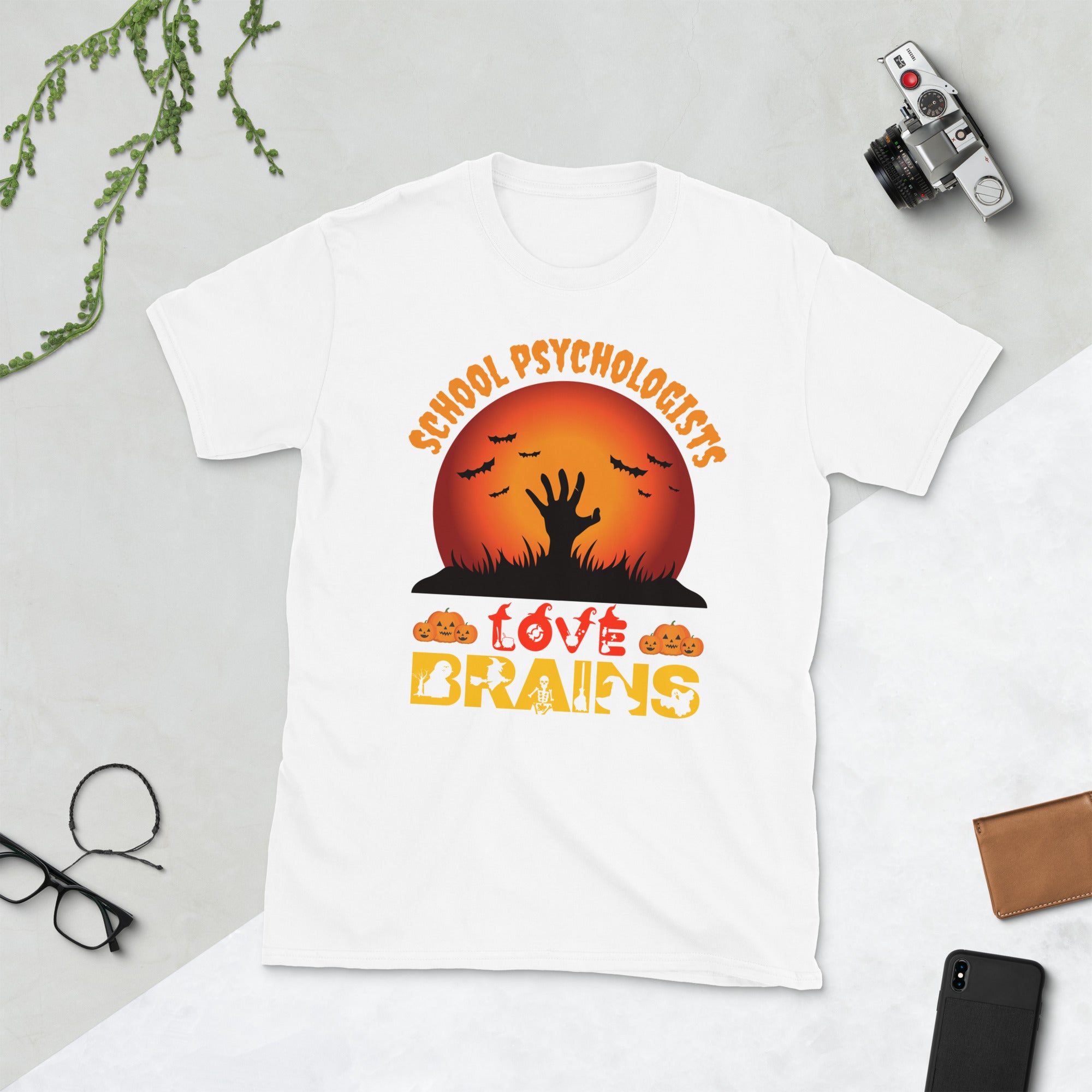 School Psychologists Love Brains Shirt, Halloween Teachers Shirt, Fall Gift For Teacher, Halloween Costume Tee, Spooky Vibes Teacher T Shirt - Madeinsea©