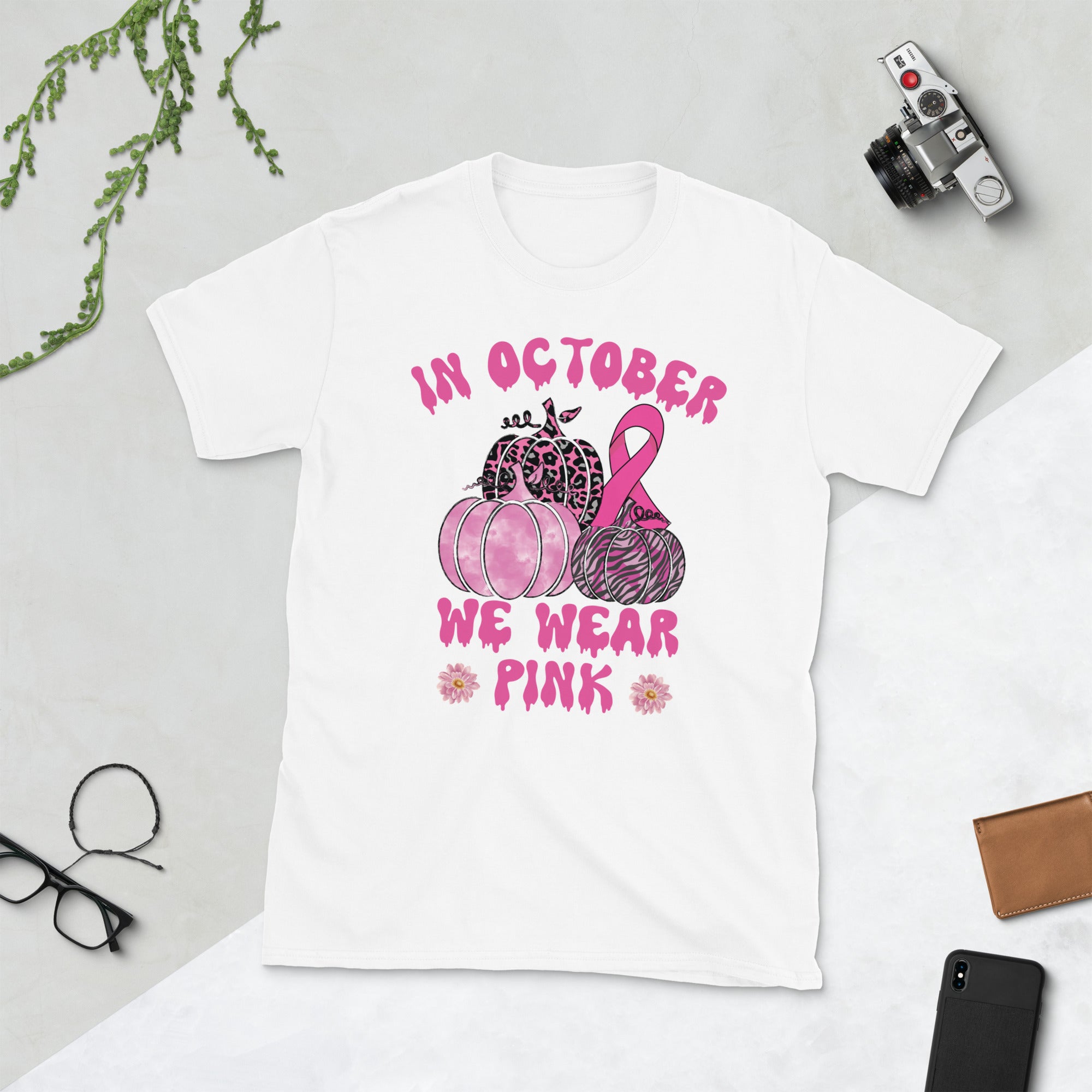 In October We Wear Pink Halloween Shirt, Breast Cancer Fighter TShirt, Breast Cancer Awareness Gift, Pink Pumpkin T Shirt, Support Squad Tee - Madeinsea©