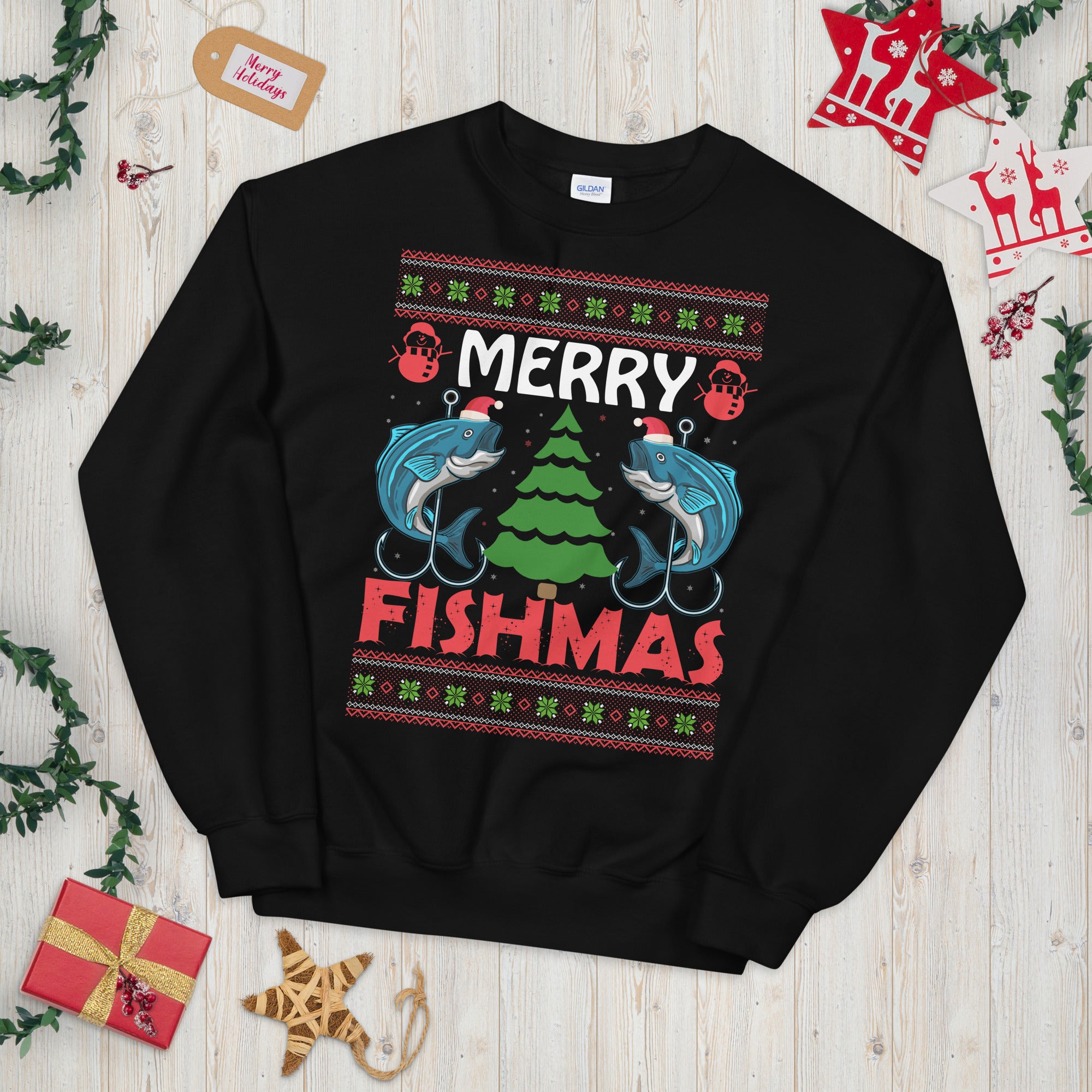 Merry Fishmas Ugly Christmas Sweater, Ugly Christmas Fishing Shirts, Fisherman Xmas Gift, Fishing Christmas Sweatshirt, Holiday Fishing Gift - Madeinsea©