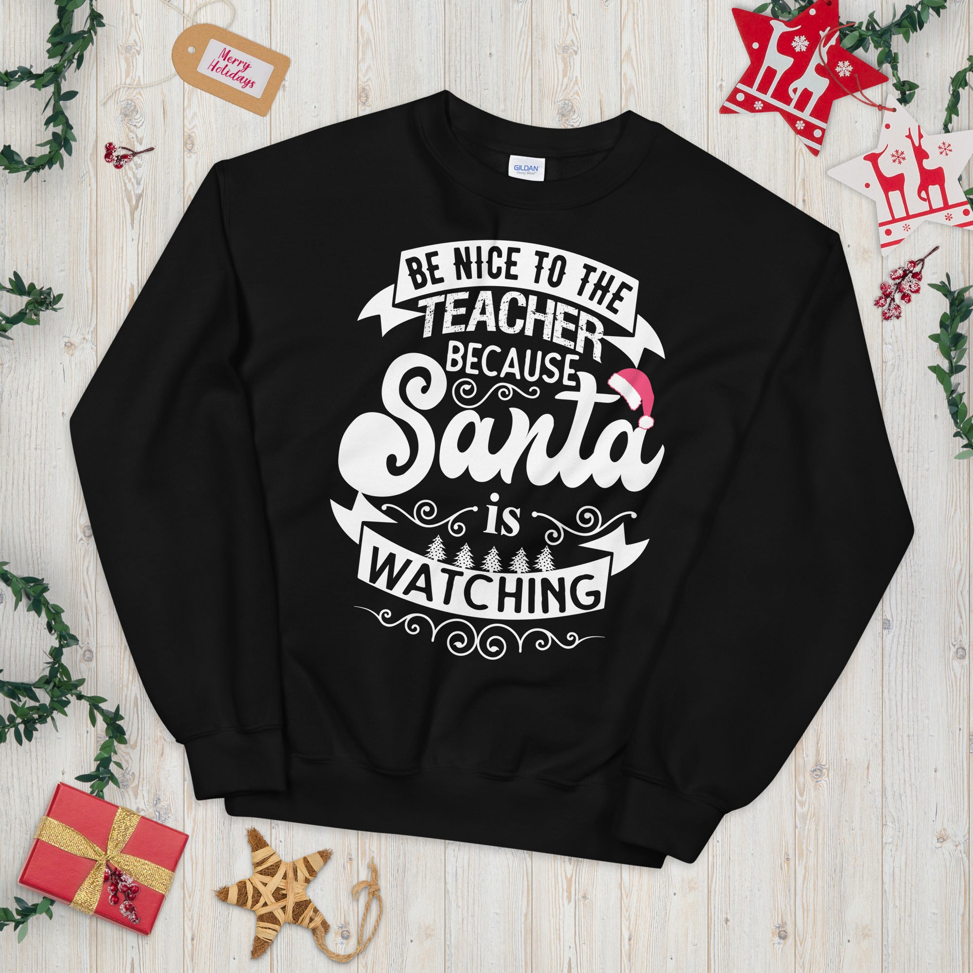 Be Nice to the Teacher Santa is Watching, Santa Teacher Christmas Sweatshirt, Christmas Party Sweater, Christmas Teacher Sweatshirt - Madeinsea©