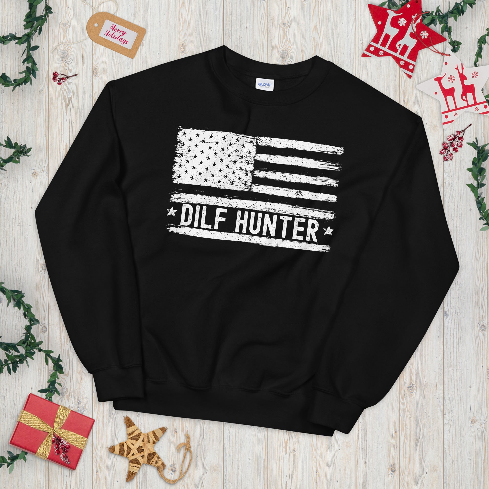 DILF Sweatshirt, DILF Hunter, USA American Flag, Patriotic Dilf Shirt, American Dad Shirt, Funny Dad Gifts, Dilf Sweater, I Love Hot Dads - Madeinsea©