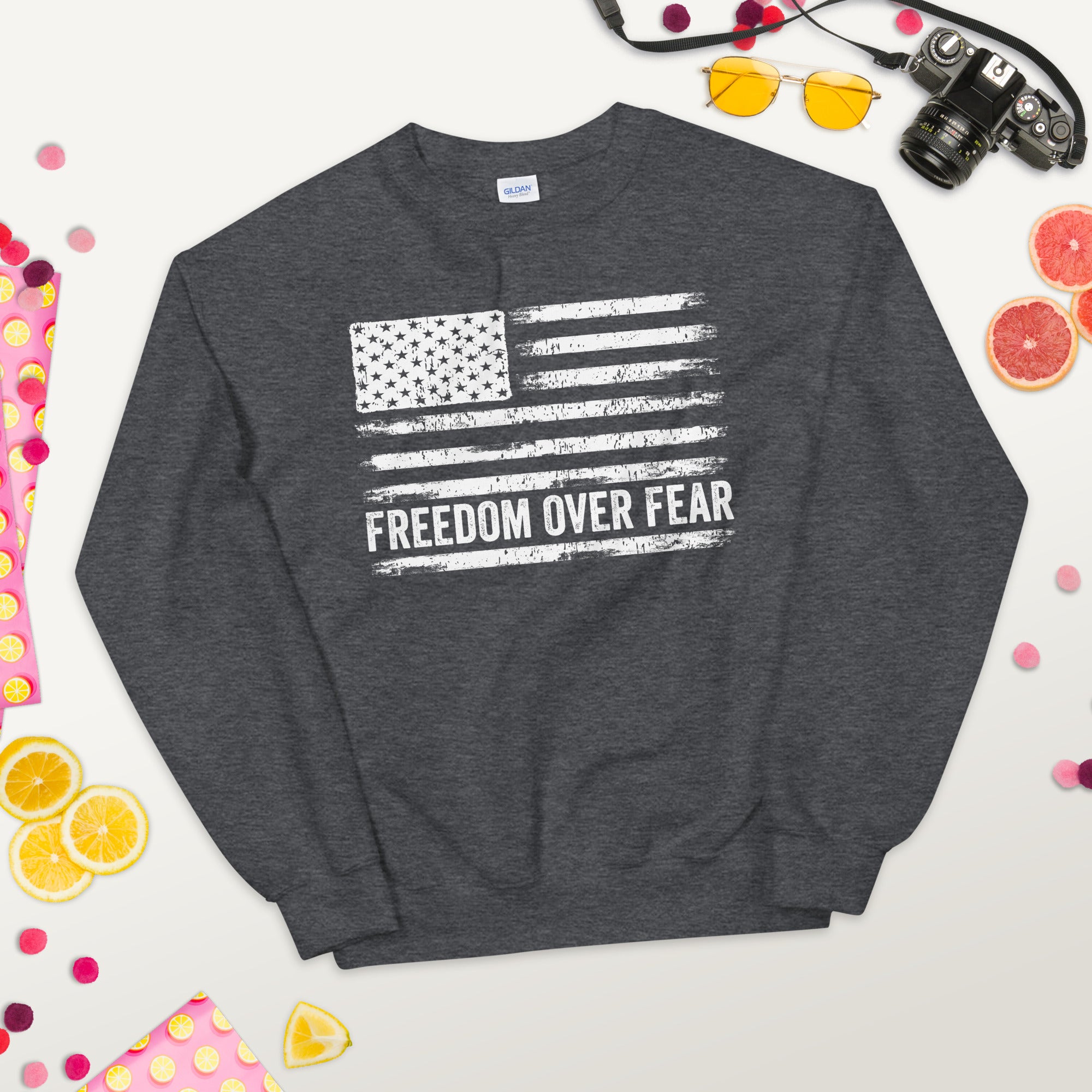 Freedom Over Fear Sweatshirt, Medical Freedom Shirt, Patriotic Gift, Proud American, American Veteran Sweater, Vintage USA Flag, 4th of July - Madeinsea©