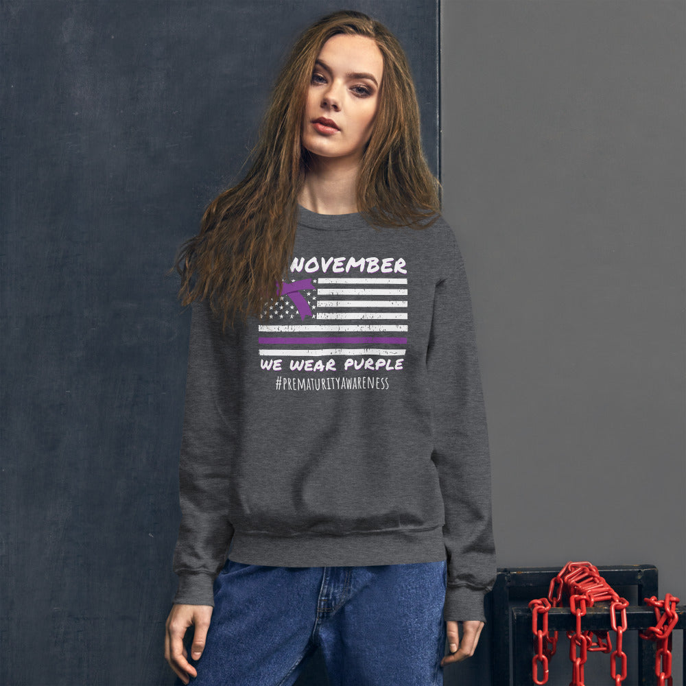 Sweat-shirt avec ruban de sensibilisation à la prématurité, en novembre, nous portons un sweat-shirt violet, chemise de prématurité, prématurité mondiale, sweat-shirt du personnel de l'USIN