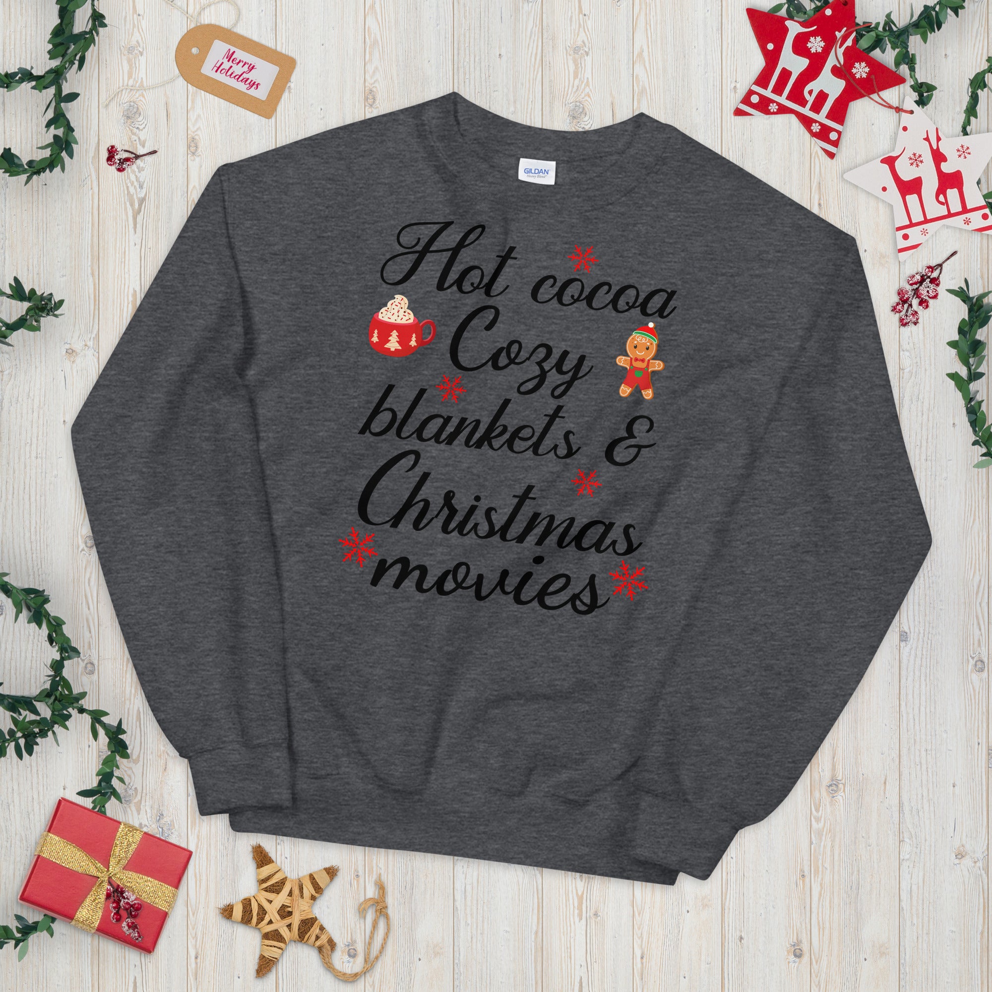 Christmas Sweatshirt, Hot Cocoa Cozy Blankets Christmas Movies, Winter Sweatshirt, Holiday Sweatshirt, Cocoa Sweatshirt, Xmas Cozy Sweater