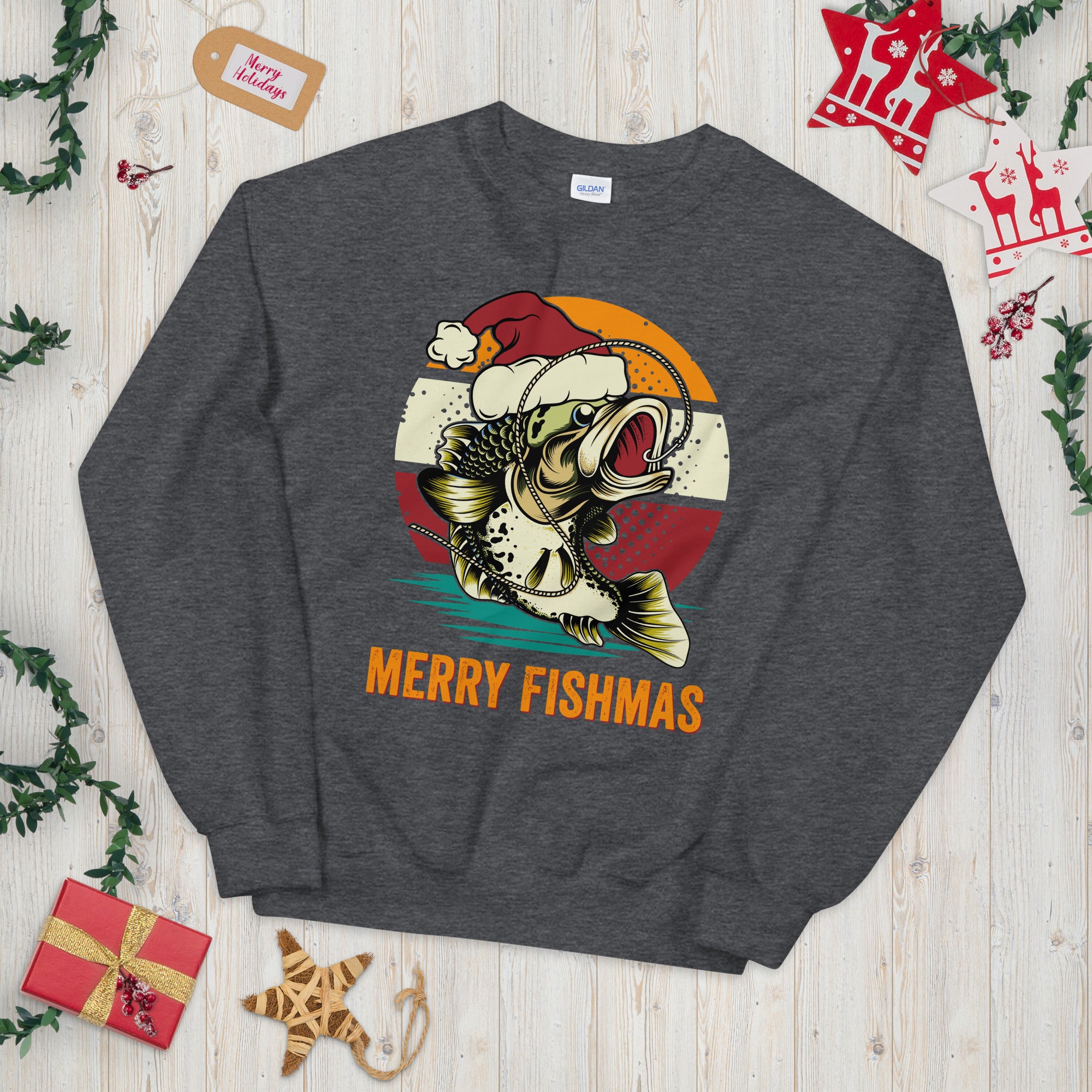 Merry Fishmas Sweater, Christmas Fishing Sweatshirt, Bass Fishing Lover Gift, Angler Gifts, Bass Fishing Shirt, Christmas Gift for Fisherman - Madeinsea©