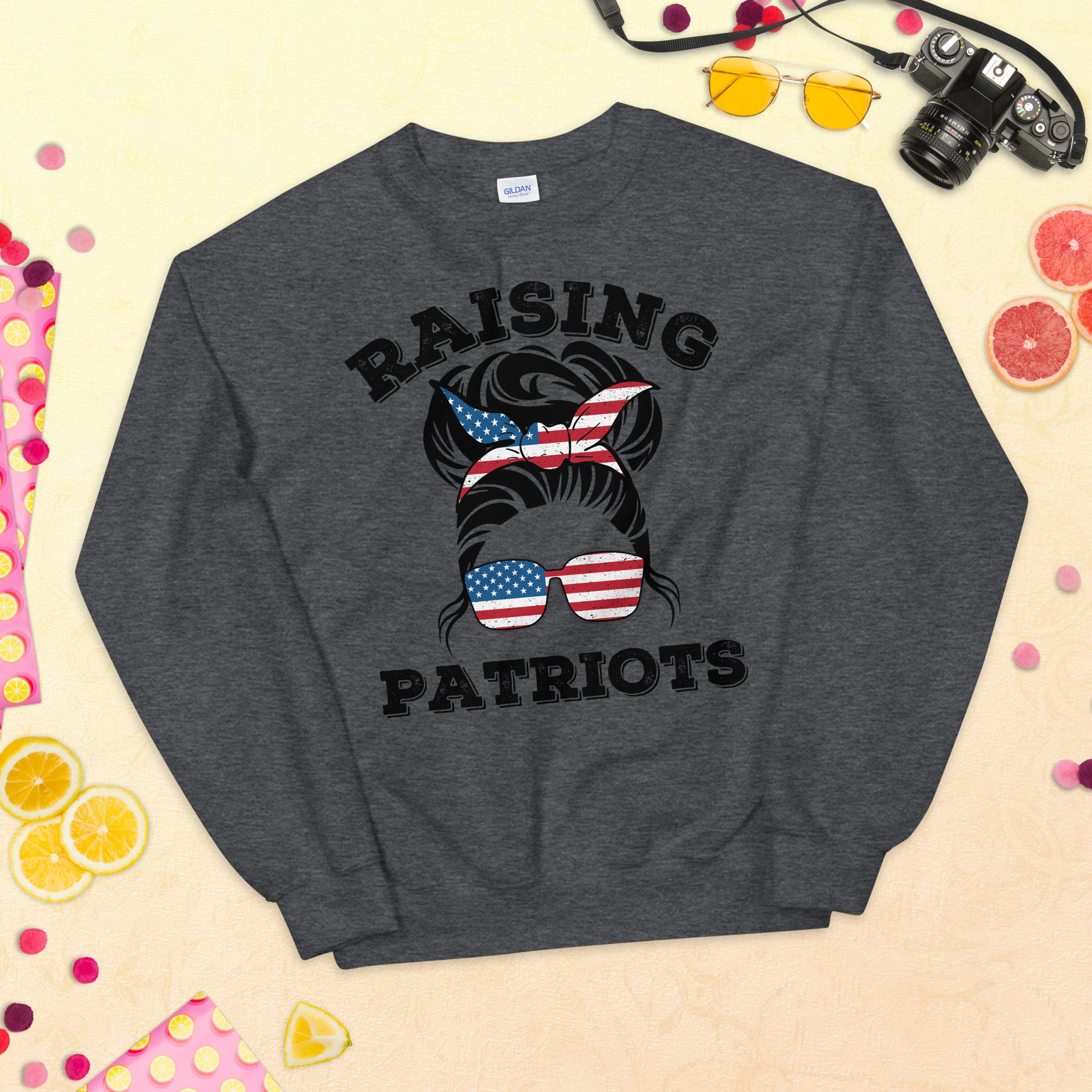 Raising Patriots Sweater, American Mom, Patriotic Mom Shirt, Conservative Mom Sweatshirt, Republican Mom Shirt, USA Messy Bun Mom Shirt - Madeinsea©