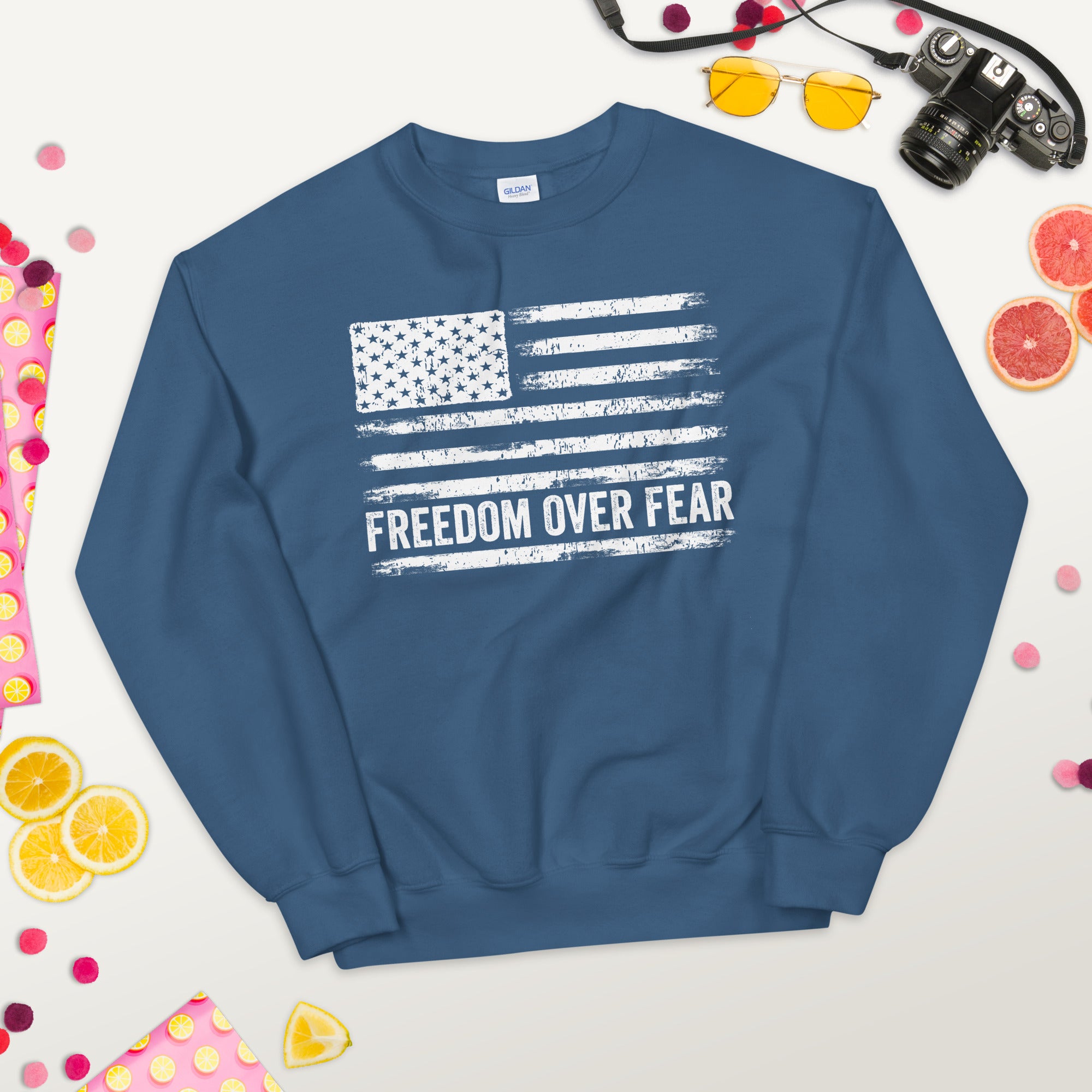 Freedom Over Fear Sweatshirt, Medical Freedom Shirt, Patriotic Gift, Proud American, American Veteran Sweater, Vintage USA Flag, 4th of July