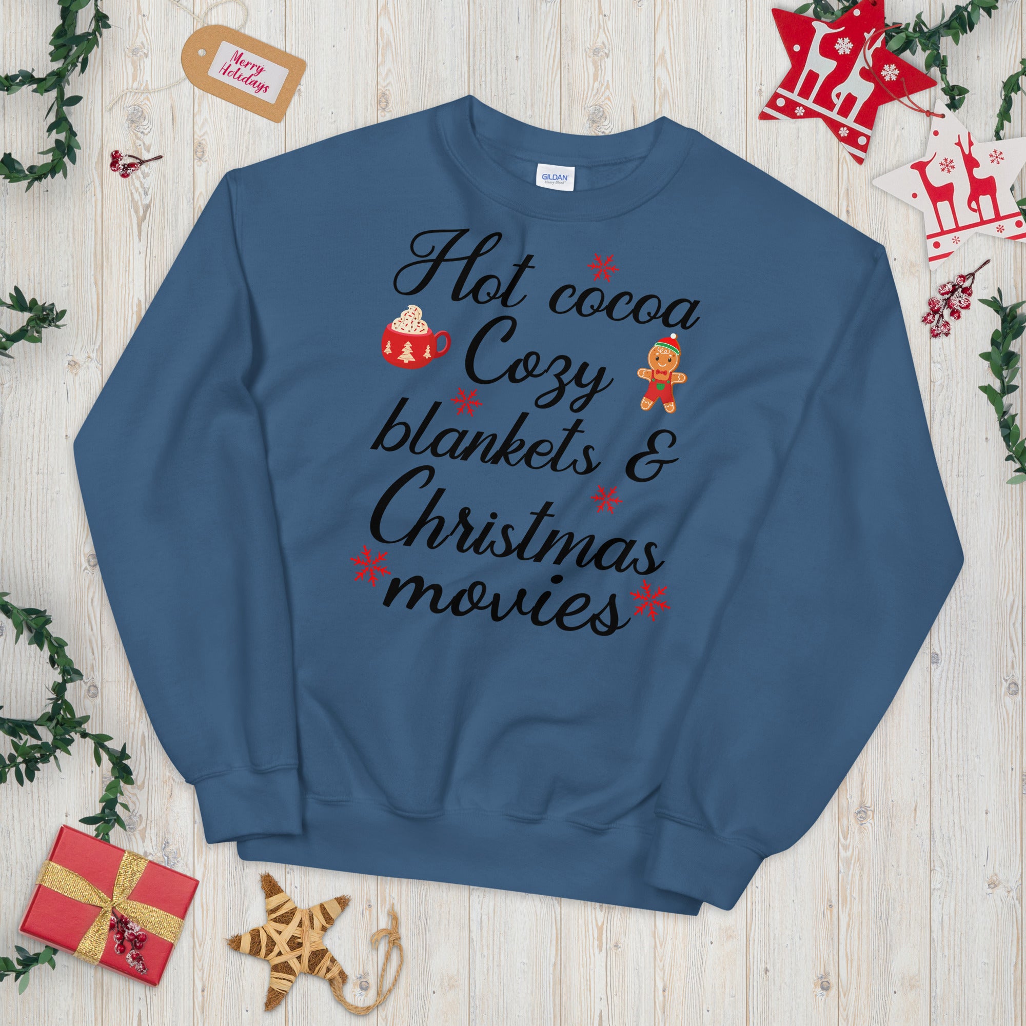 Christmas Sweatshirt, Hot Cocoa Cozy Blankets Christmas Movies, Winter Sweatshirt, Holiday Sweatshirt, Cocoa Sweatshirt, Xmas Cozy Sweater - Madeinsea©