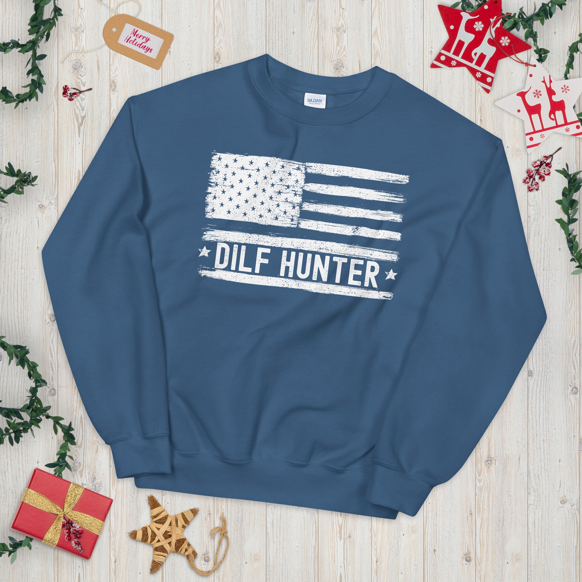 DILF Sweatshirt, DILF Hunter, USA American Flag, Patriotic Dilf Shirt, American Dad Shirt, Funny Dad Gifts, Dilf Sweater, I Love Hot Dads - Madeinsea©