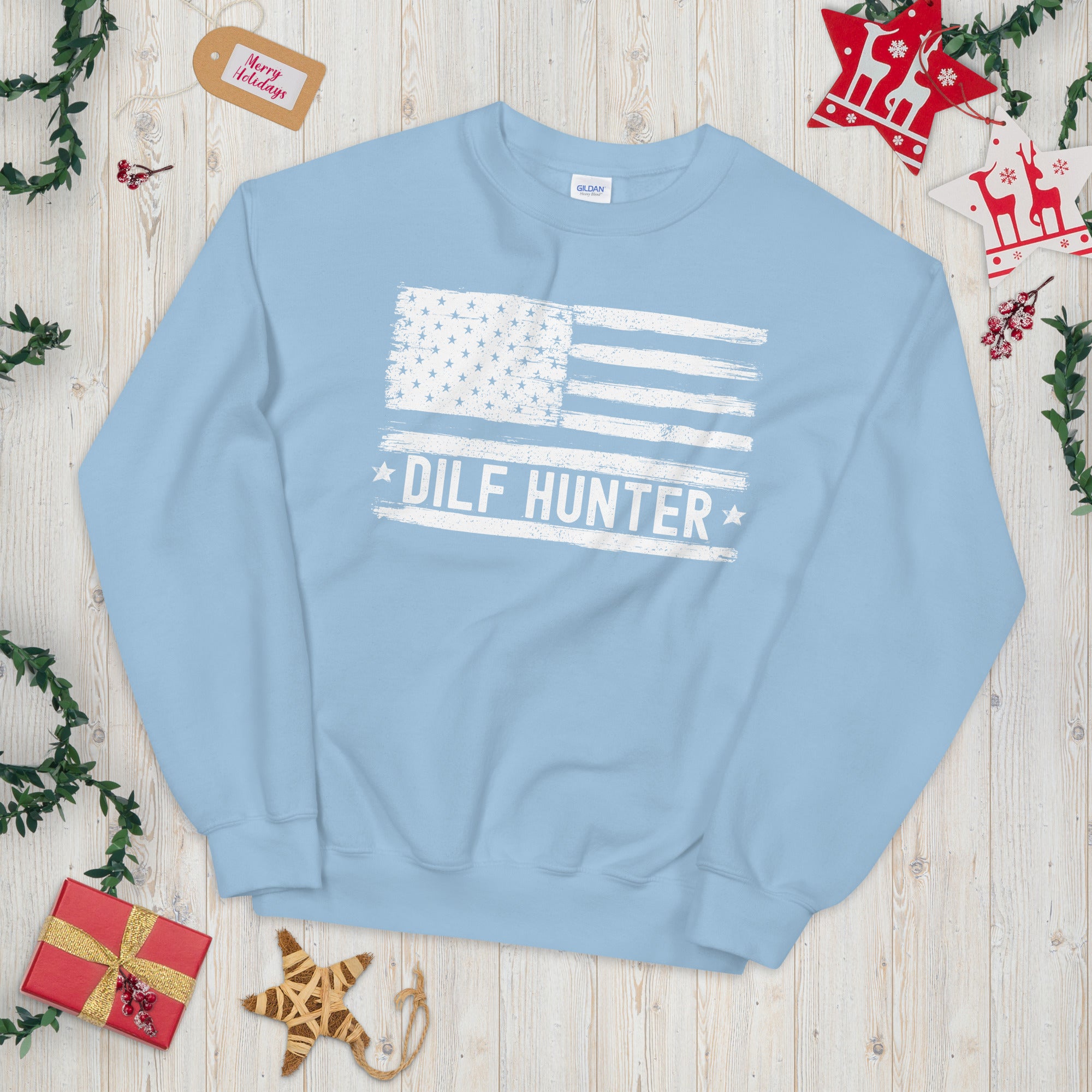 DILF Sweatshirt, DILF Hunter, USA American Flag, Patriotic Dilf Shirt, American Dad Shirt, Funny Dad Gifts, Dilf Sweater, I Love Hot Dads - Madeinsea©