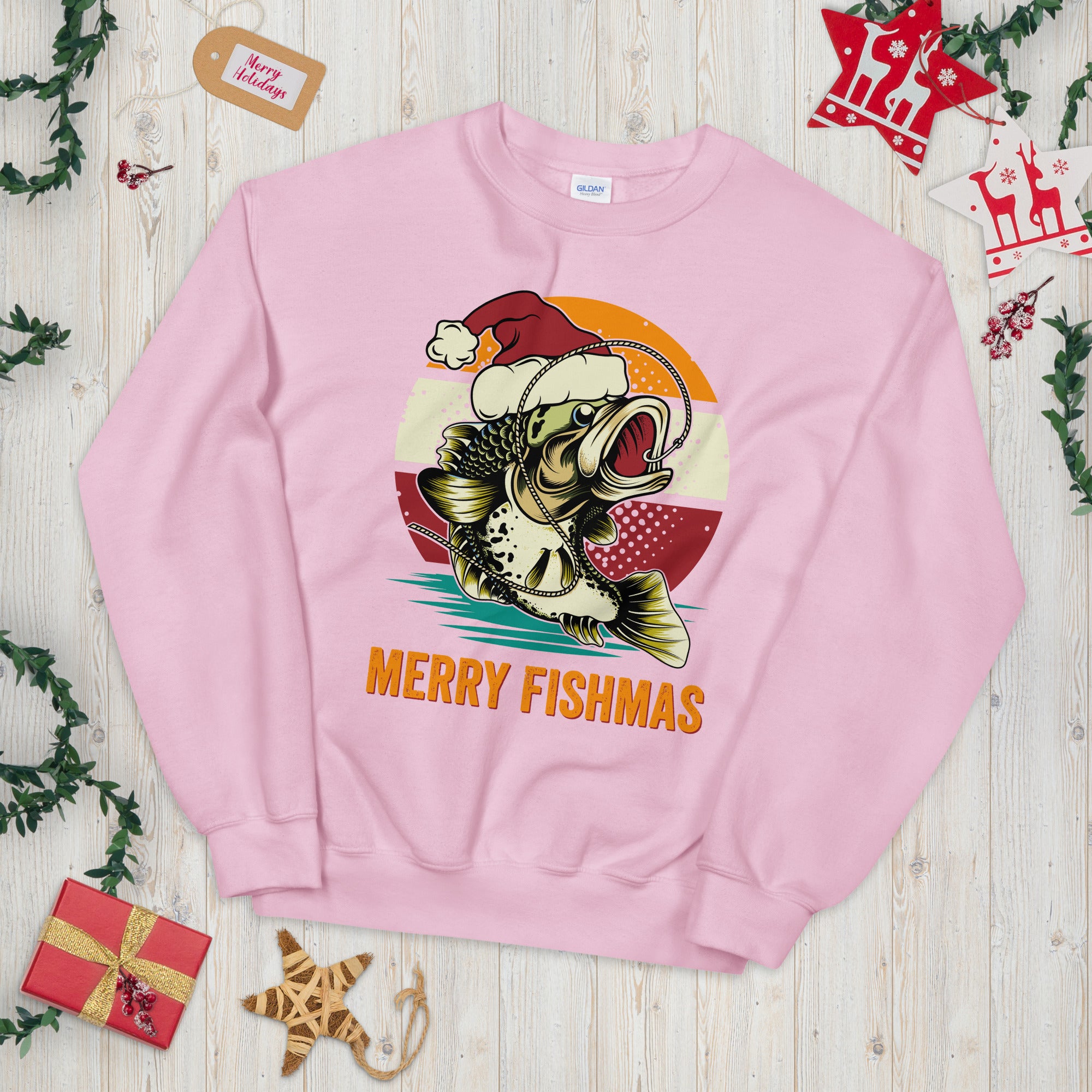 Merry Fishmas Sweater, Christmas Fishing Sweatshirt, Bass Fishing Lover Gift, Angler Gifts, Bass Fishing Shirt, Christmas Gift for Fisherman - Madeinsea©