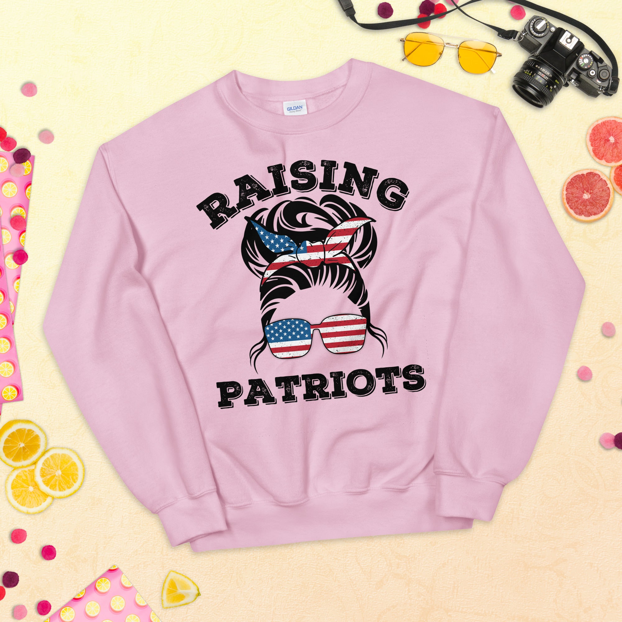 Raising Patriots Sweater, American Mom, Patriotic Mom Shirt, Conservative Mom Sweatshirt, Republican Mom Shirt, USA Messy Bun Mom Shirt - Madeinsea©