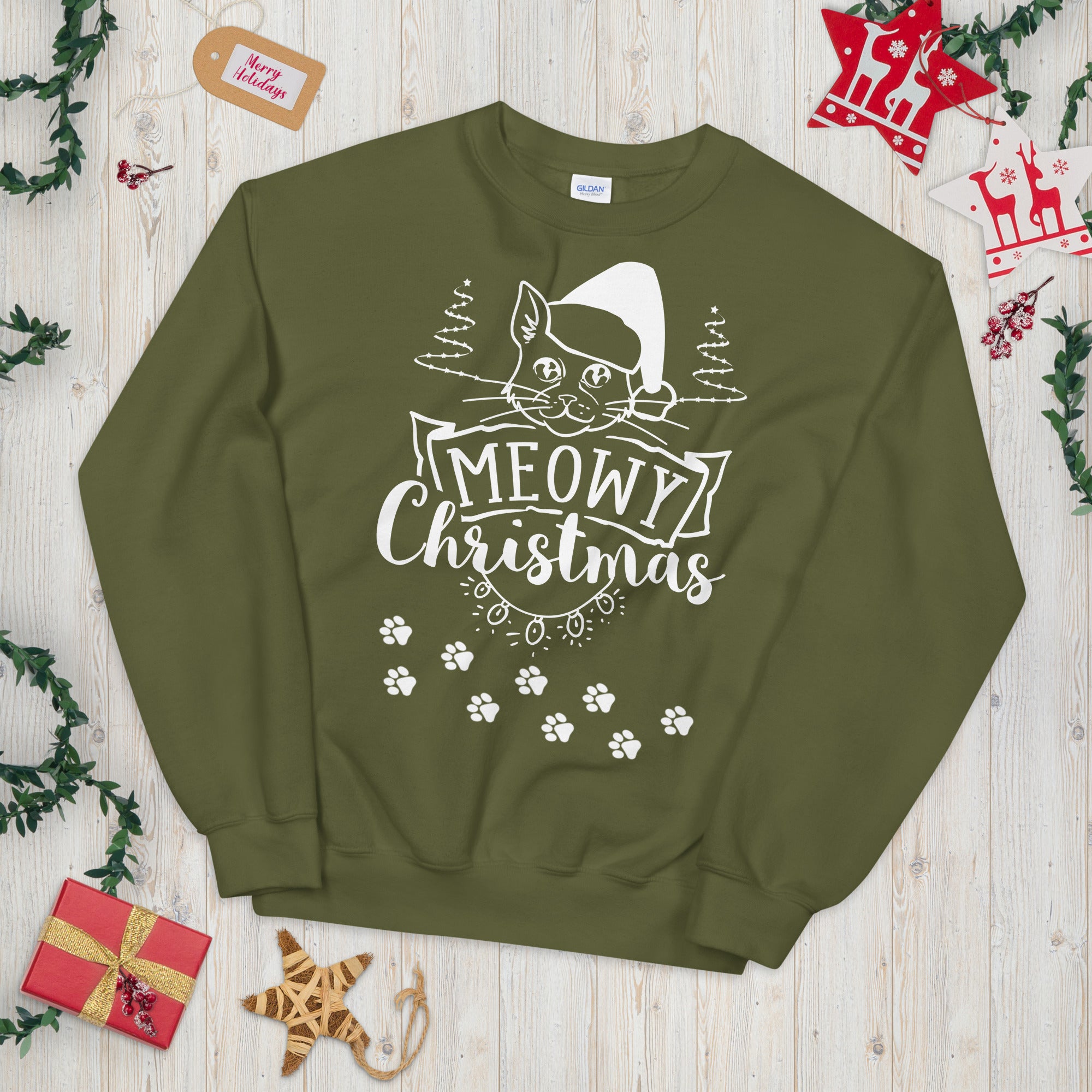 Meowy Christmas Sweatshirt, Christmas Cat Sweater, Merry Christmas, Cat Lover Sweater, Christmas Gift Sweater, Xmas Cat Sweater - Madeinsea©