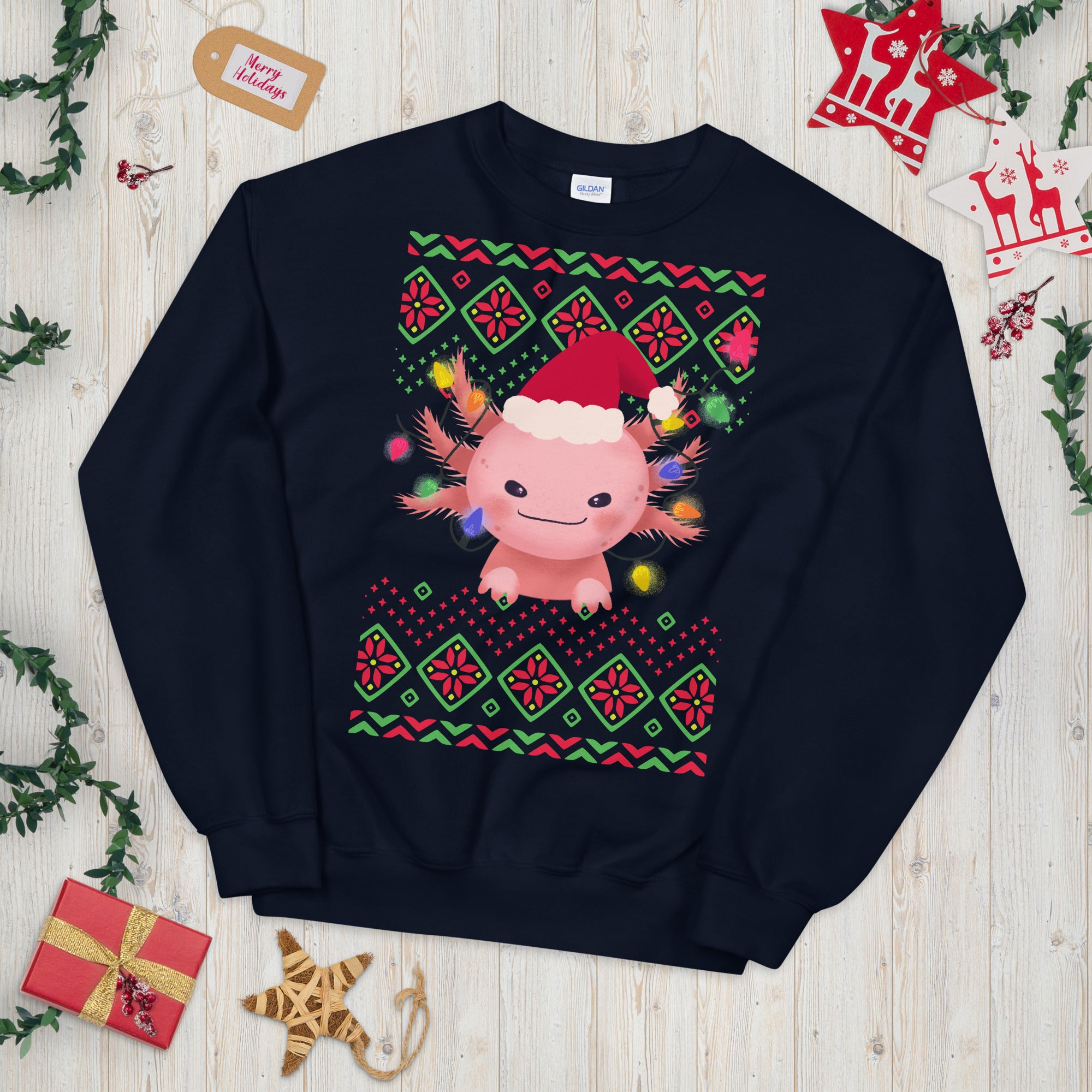 Axolotl Christmas Sweatshirt, Axolotl Ugly Christmas Sweatshirt, Santa Axolotl Sweatshirt, Axolotl Ugly Sweatshirt, Axolotl Xmas Gift - Madeinsea©