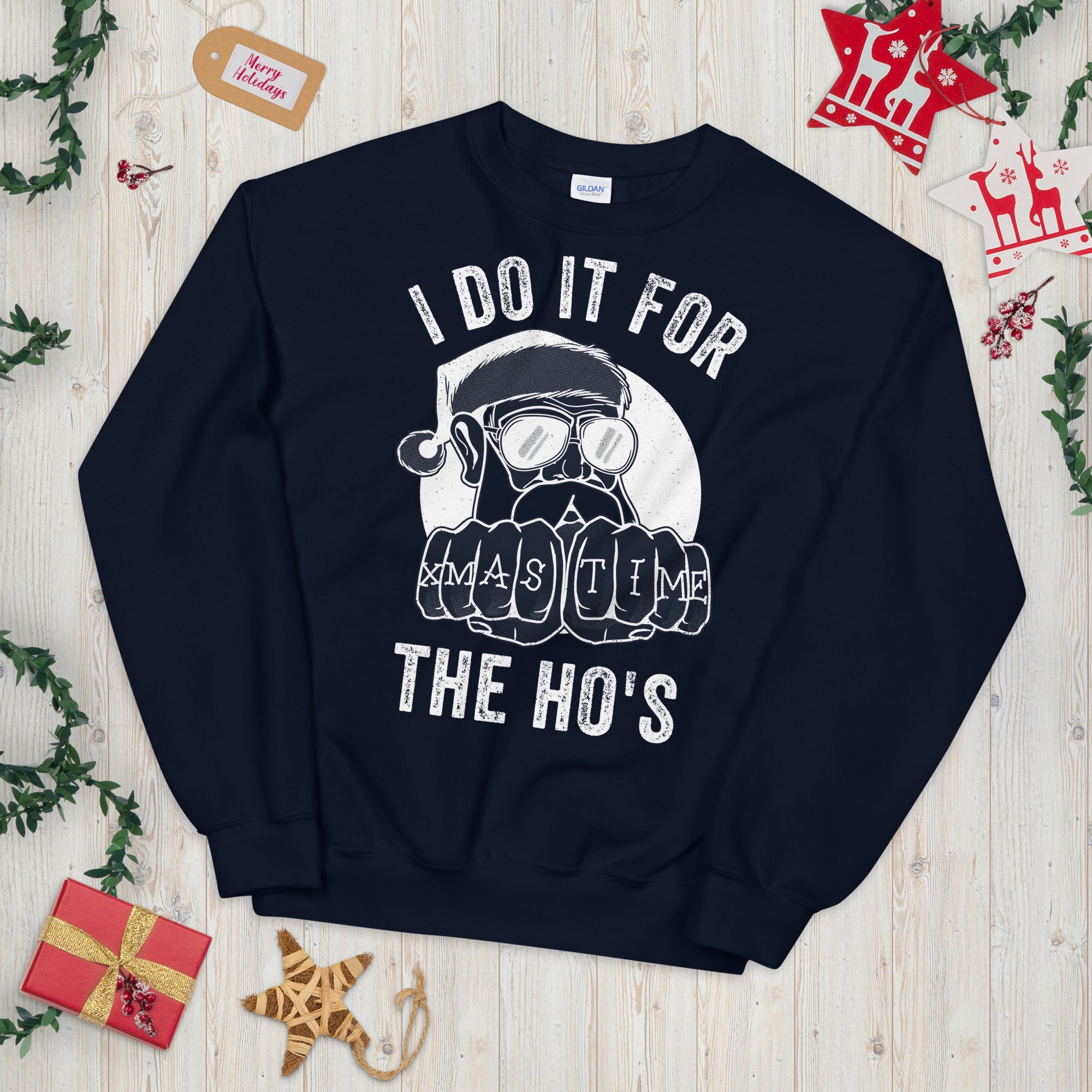 I Do It For The Hos Sweatshirt, Rude Christmas Sweater, Santa Face Shirt, Santa Face Sweatshirt, Rude Xmas Sweatshirt, Offensive Xmas Gifts - Madeinsea©