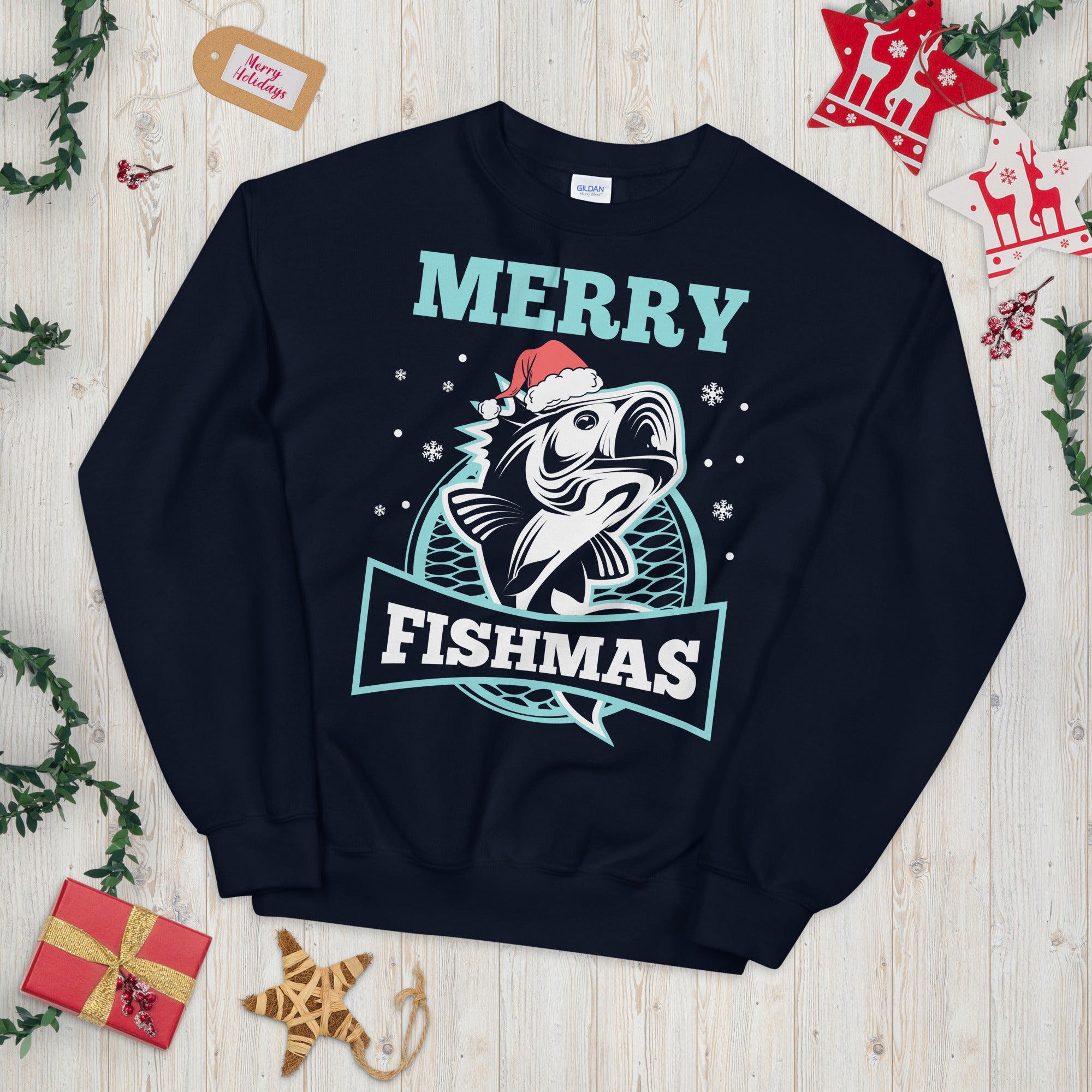 Merry Fishmas Sweater, Christmas Fishing Sweatshirt, Fishing Lover, Fishing Man Shirt, Ugly Christmas Sweater, Fisherman Santa Sweatshirt - Madeinsea©