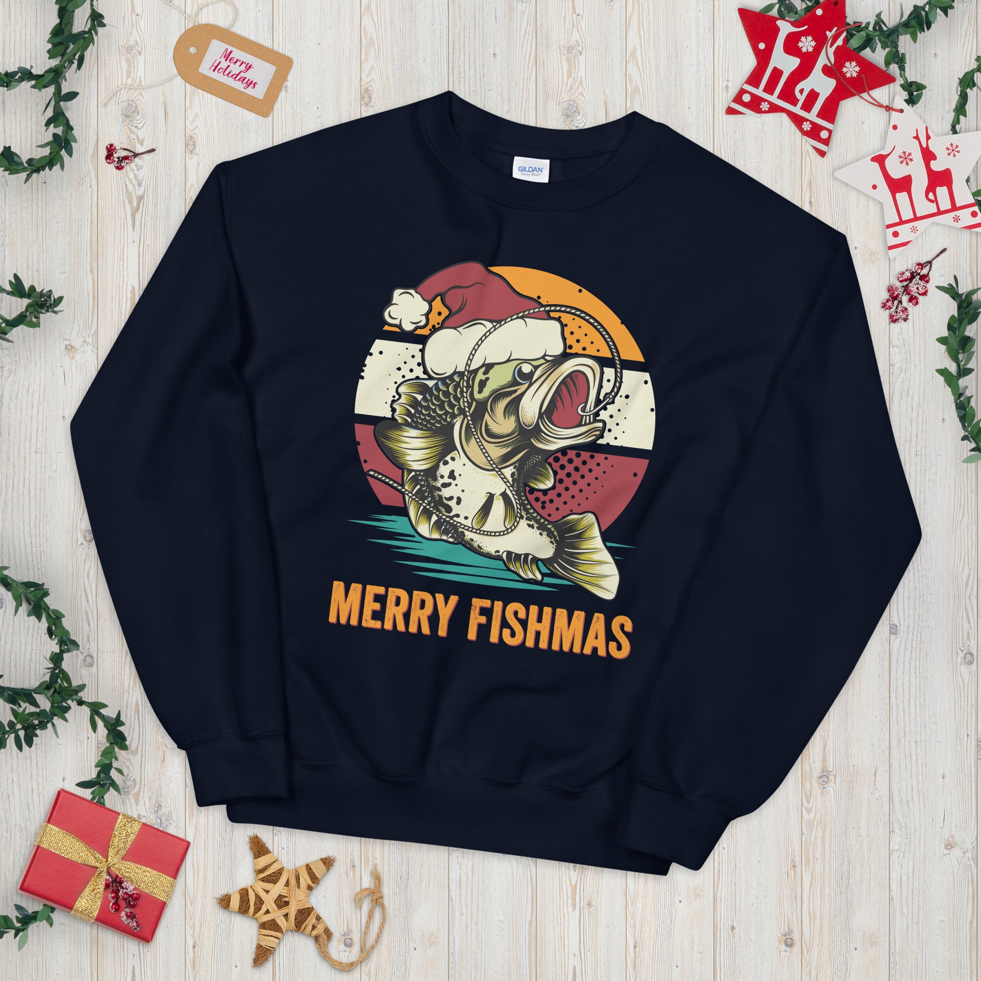 Merry Fishmas Sweater, Christmas Fishing Sweatshirt, Bass Fishing Lover Gift, Angler Gifts, Bass Fishing Shirt, Christmas Gift for Fisherman - Madeinsea©