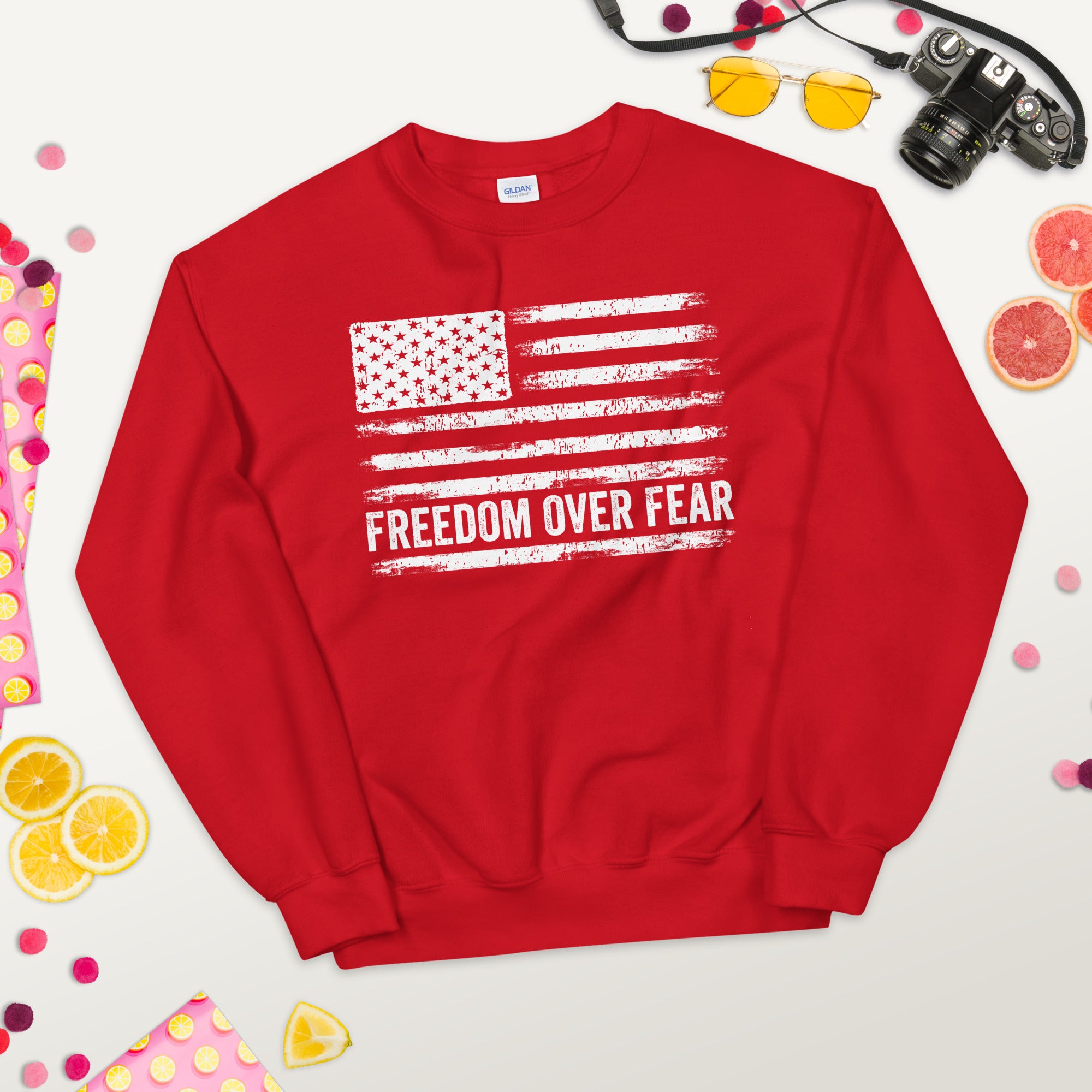 Freedom Over Fear Sweatshirt, Medical Freedom Shirt, Patriotic Gift, Proud American, American Veteran Sweater, Vintage USA Flag, 4th of July - Madeinsea©