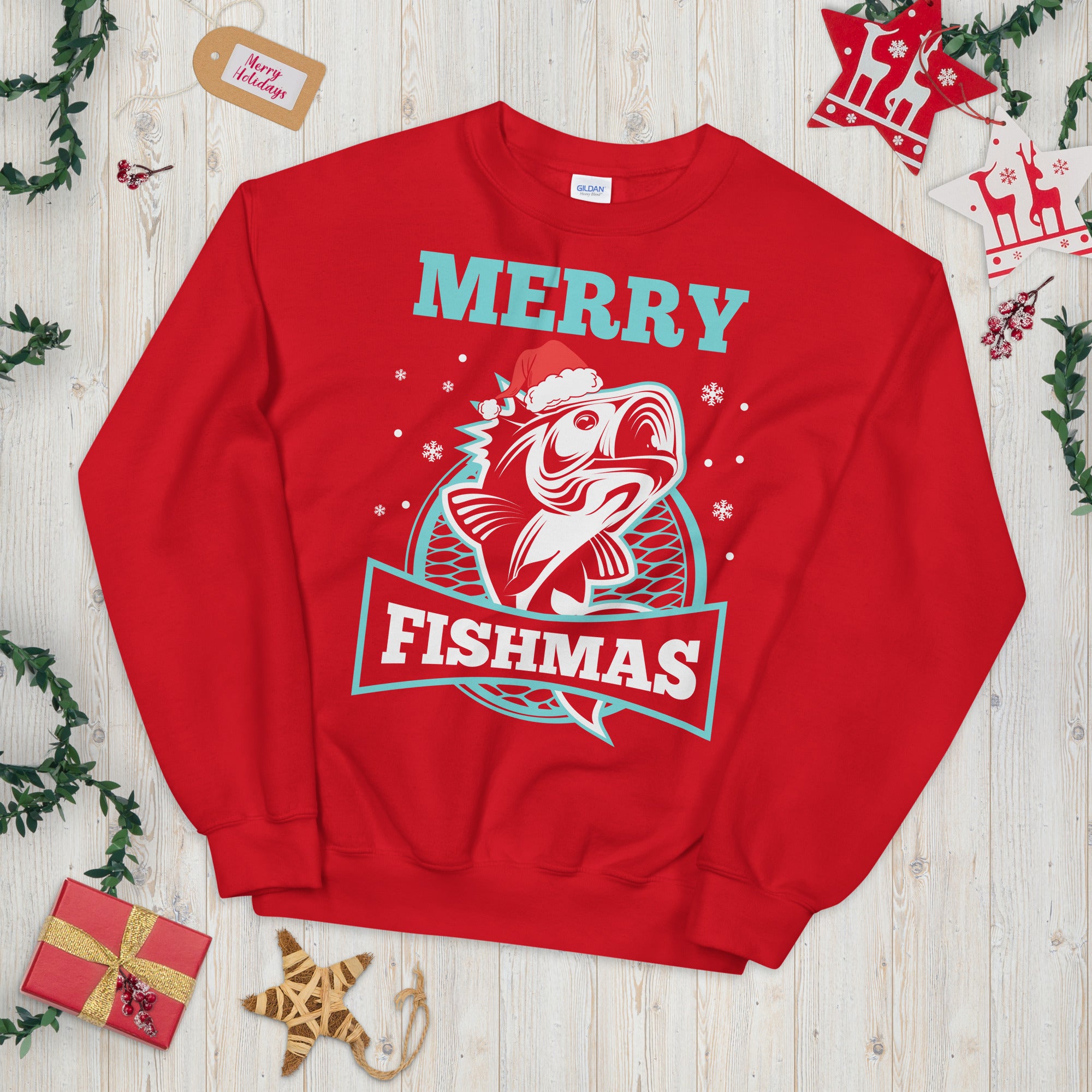 Merry Fishmas Sweater, Christmas Fishing Sweatshirt, Fishing Lover, Fishing Man Shirt, Ugly Christmas Sweater, Fisherman Santa Sweatshirt - Madeinsea©