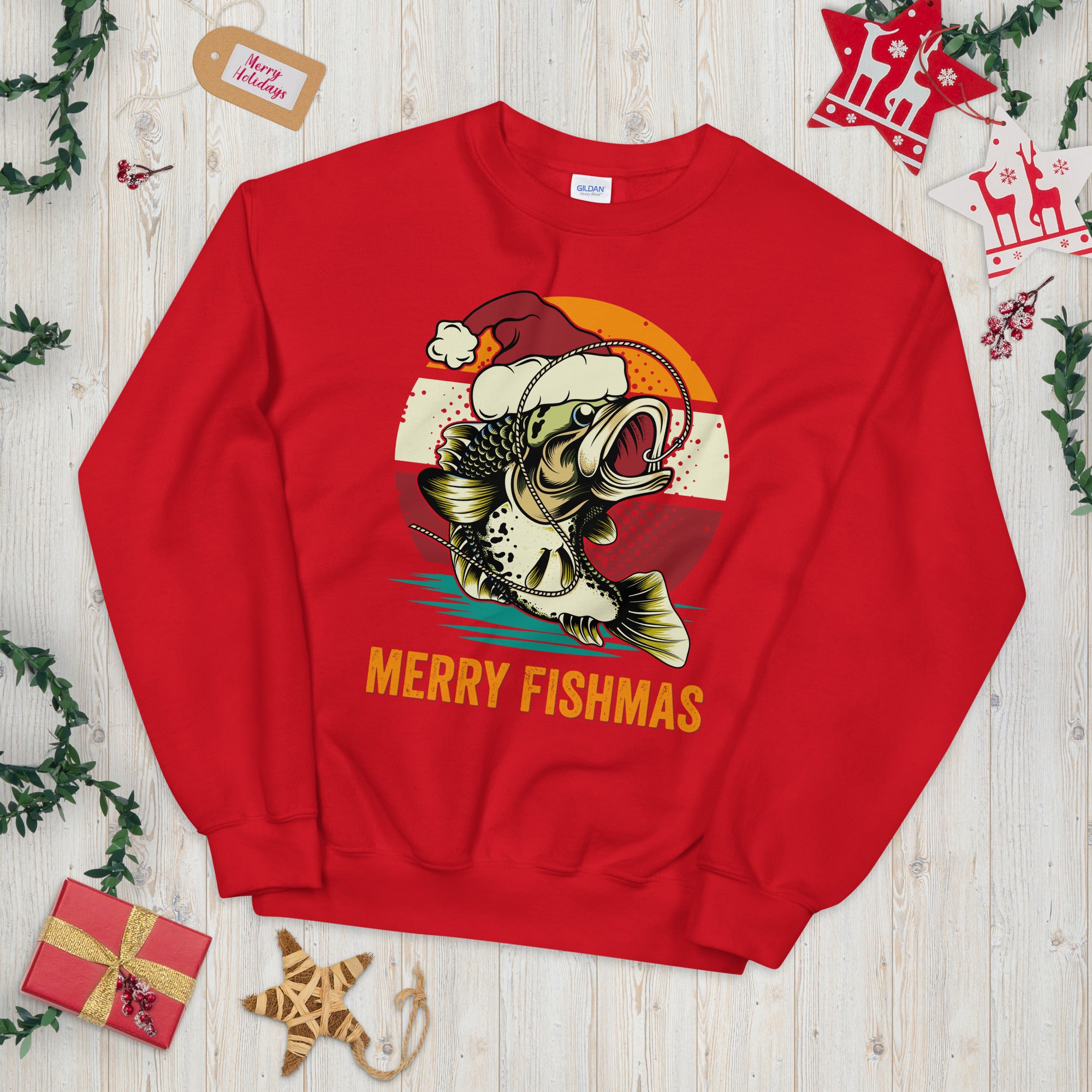 Merry Fishmas Sweater, Christmas Fishing Sweatshirt, Bass Fishing Lover Gift, Angler Gifts, Bass Fishing Shirt, Christmas Gift for Fisherman - Madeinsea©