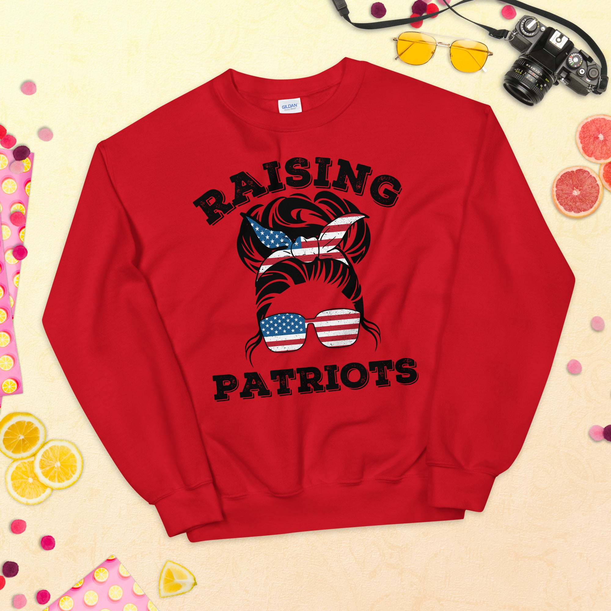 Raising Patriots Sweater, American Mom, Patriotic Mom Shirt, Conservative Mom Sweatshirt, Republican Mom Shirt, USA Messy Bun Mom Shirt - Madeinsea©