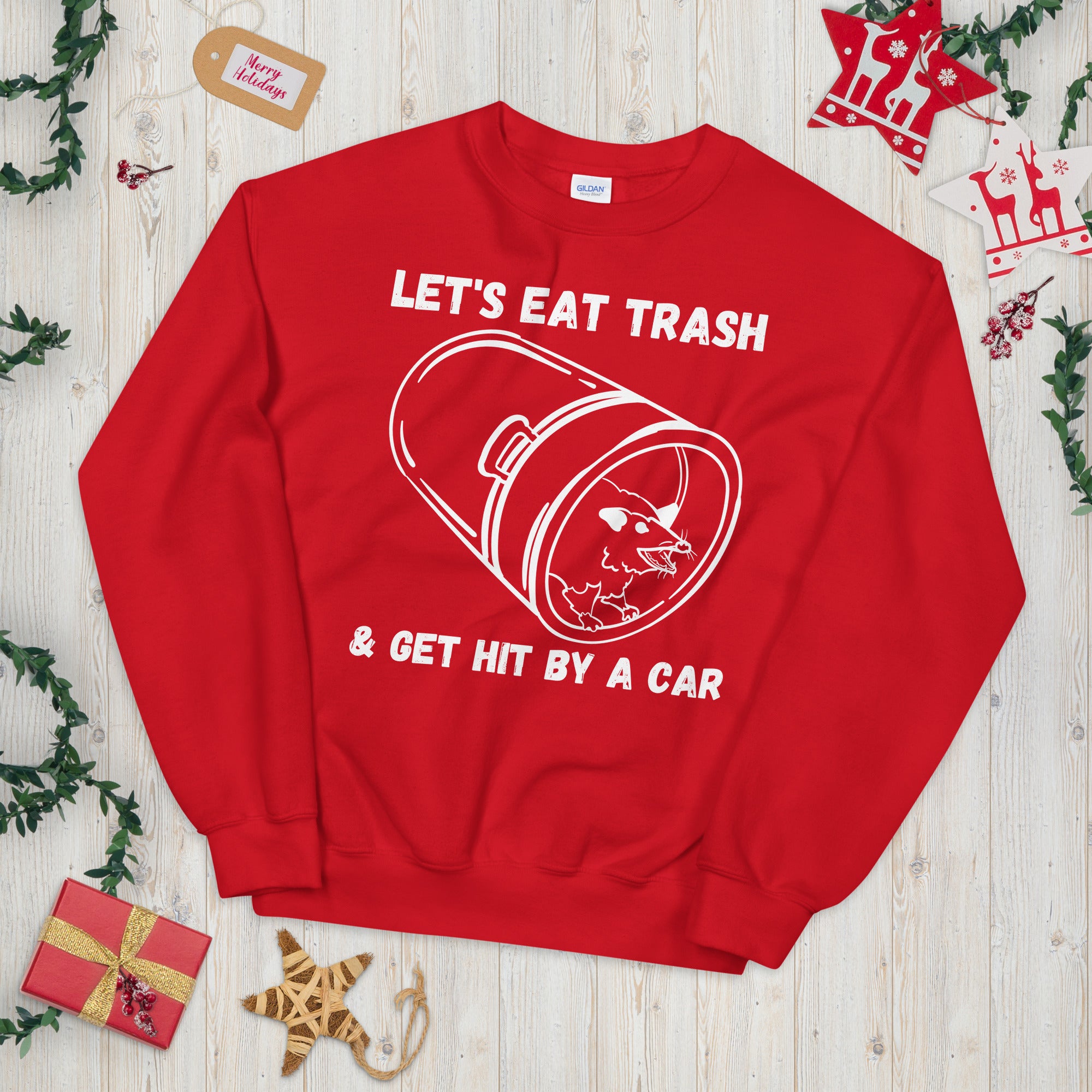 Lasst uns Müll essen und von einem Auto angefahren werden, Opossum Sweatshirt, Vintage Opossum Shirt, Lustiges Opossum Geschenk, Opossum Geschenke, Possum Shirt, Trash Team