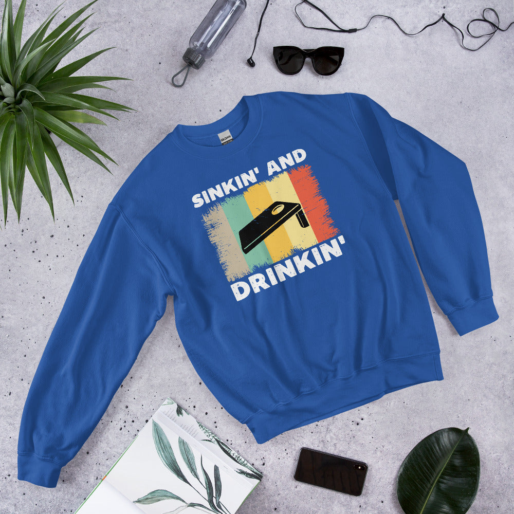 Sinking And Drinking Cornhole Shirt, Funny Cornhole Sweatshirt, Corn Hole Team Gifts, Vintage Cornhole Board Tournament, Bean Bag Toss - Madeinsea©