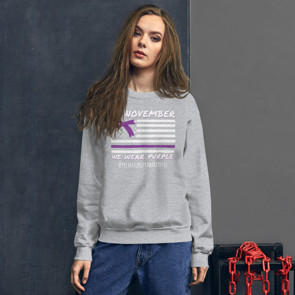 Prematurity Awareness Ribbon Sweatshirt, In November We Wear Purple Sweatshirt, Prematurity Shirt, World Prematurity, NICU Staff Sweatshirt - Madeinsea©