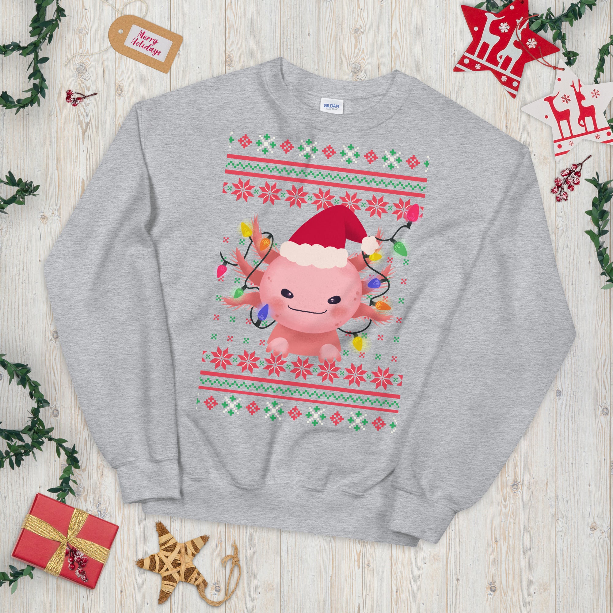 Axolotl Christmas Sweatshirt, Axolotl Ugly Christmas Sweatshirt, Santa Axolotl Sweatshirt, Axolotl Ugly Sweatshirt, Axolotl Xmas Gift - Madeinsea©