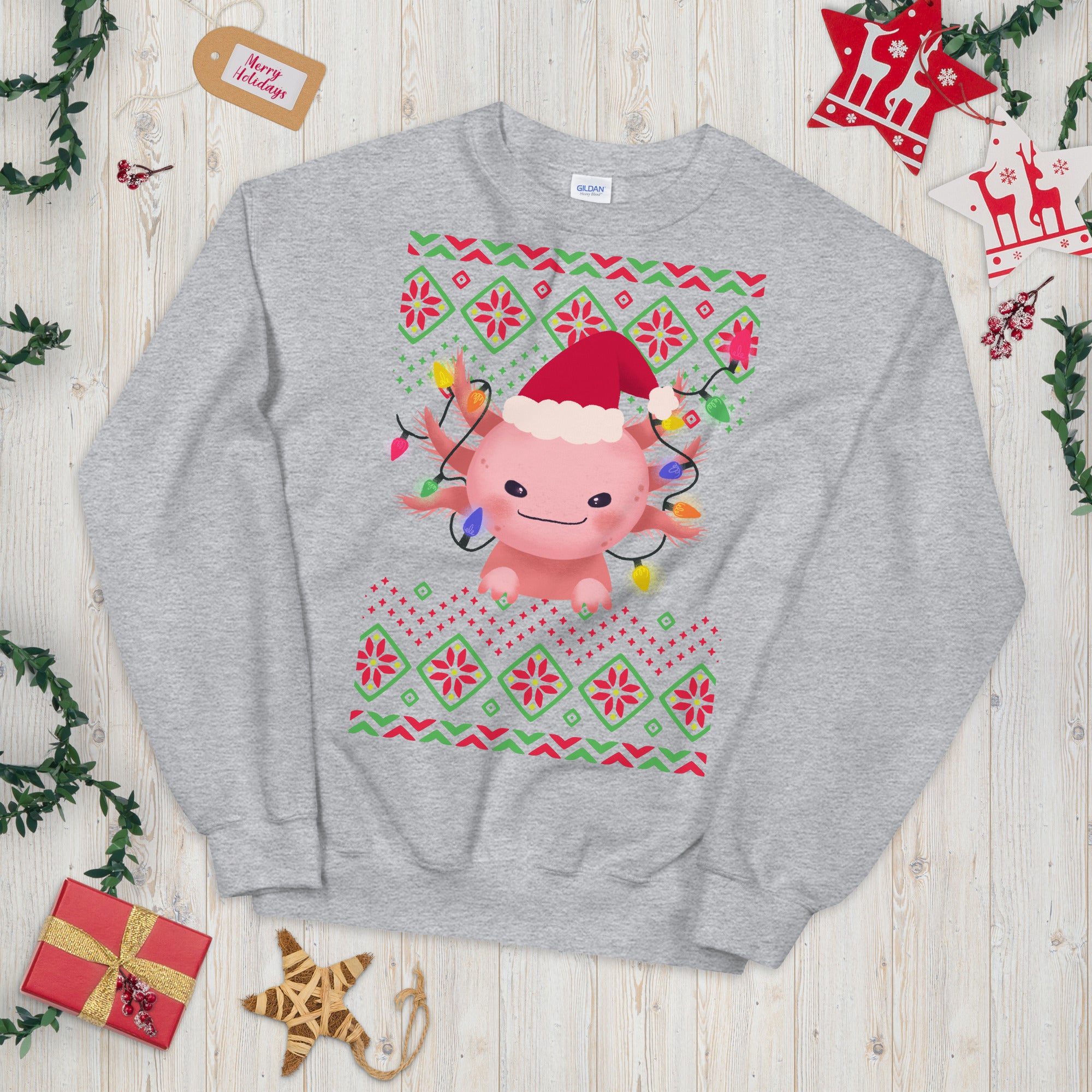 Axolotl Christmas Sweatshirt, Axolotl Ugly Christmas Sweatshirt, Santa Axolotl Sweatshirt, Axolotl Ugly Sweatshirt, Axolotl Xmas Gift - Madeinsea©