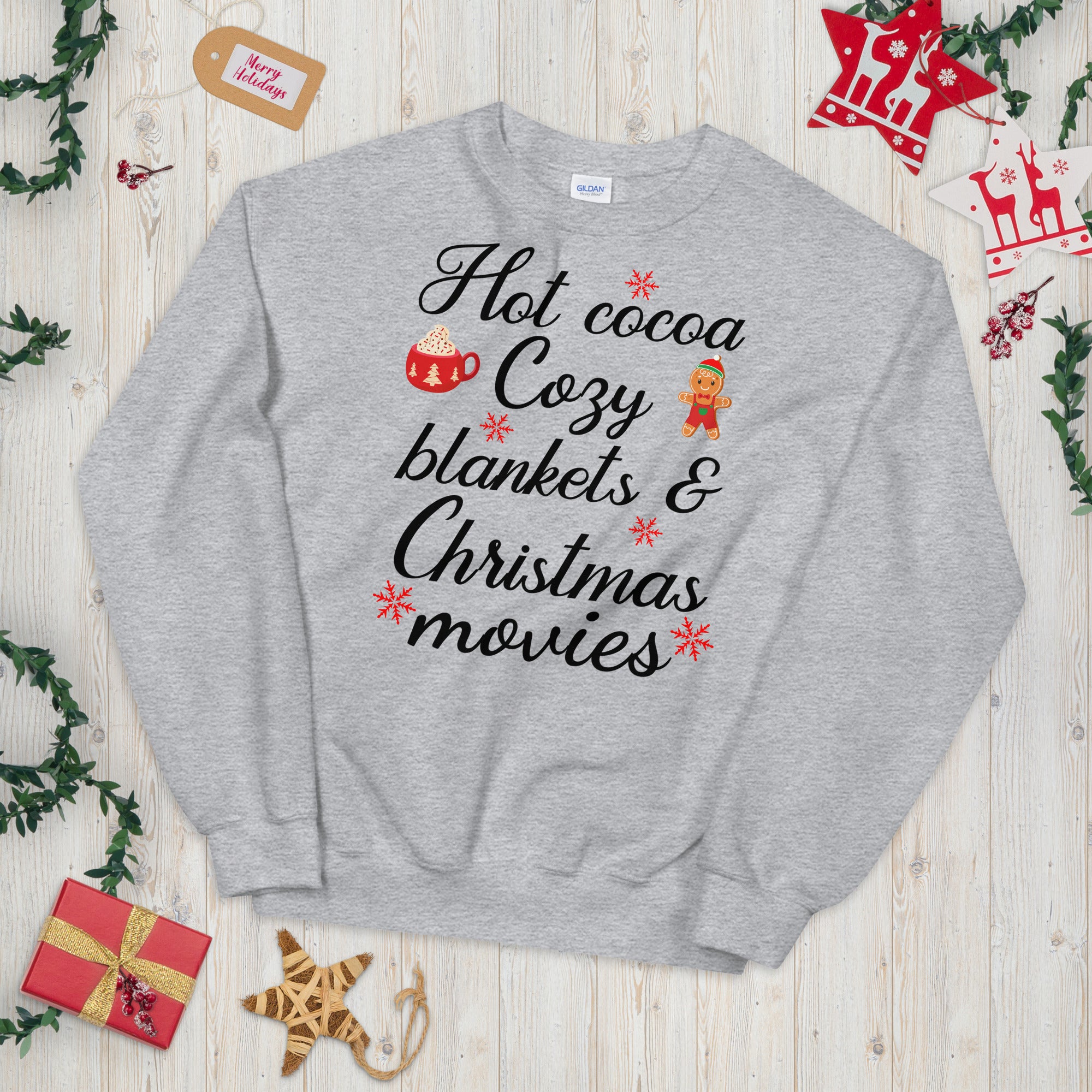 Christmas Sweatshirt, Hot Cocoa Cozy Blankets Christmas Movies, Winter Sweatshirt, Holiday Sweatshirt, Cocoa Sweatshirt, Xmas Cozy Sweater - Madeinsea©