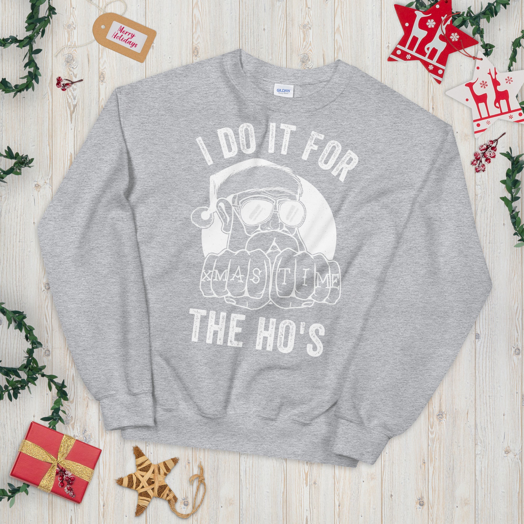 I Do It For The Hos Sweatshirt, Rude Christmas Sweater, Santa Face Shirt, Santa Face Sweatshirt, Rude Xmas Sweatshirt, Offensive Xmas Gifts - Madeinsea©