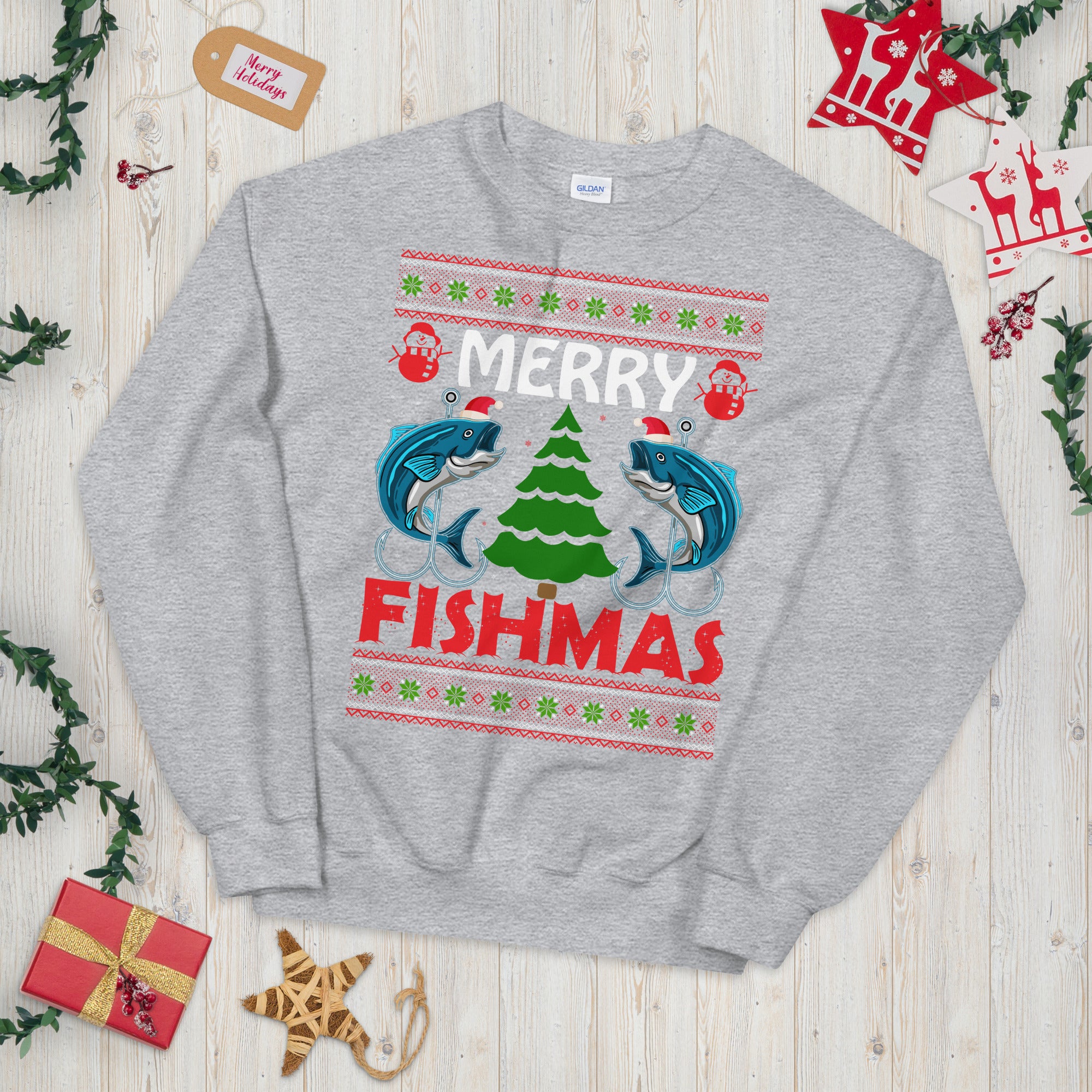 Merry Fishmas Ugly Christmas Sweater, Ugly Christmas Fishing Shirts, Fisherman Xmas Gift, Fishing Christmas Sweatshirt, Holiday Fishing Gift - Madeinsea©