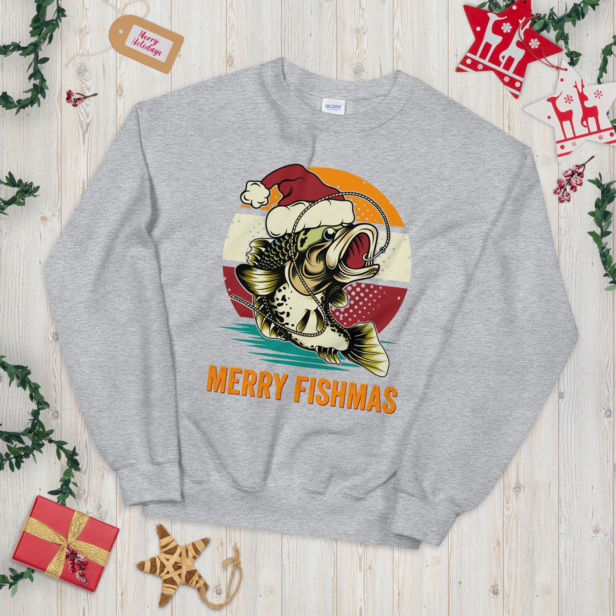 Merry Fishmas Sweater, Christmas Fishing Sweatshirt, Bass Fishing Lover Gift, Angler Gifts, Bass Fishing Shirt, Christmas Gift for Fisherman - Madeinsea©