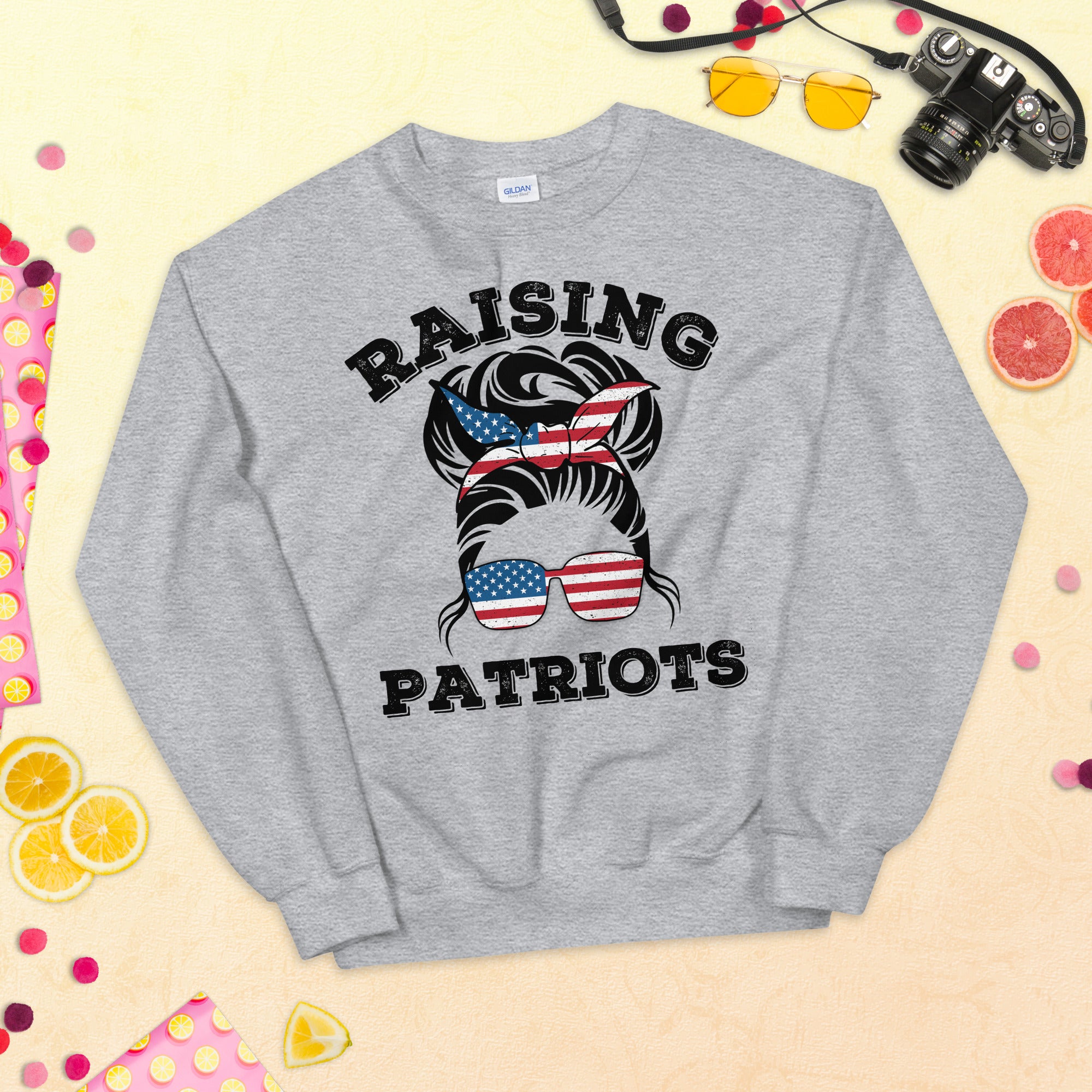 Raising Patriots Sweater, American Mom, Patriotic Mom Shirt, Conservative Mom Sweatshirt, Republican Mom Shirt, USA Messy Bun Mom Shirt - Madeinsea©