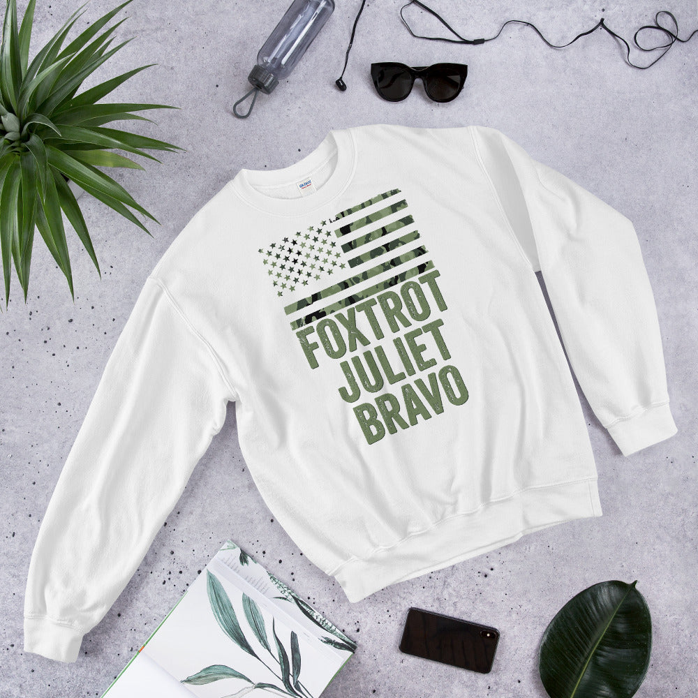 FJB Sweatshirt, #FJB, Fjb Pro America, Foxtrot Juliet Bravo, Military Alphabet Code Camo Pro America Sweatshirt FJB, Anti Biden, Political - Madeinsea©