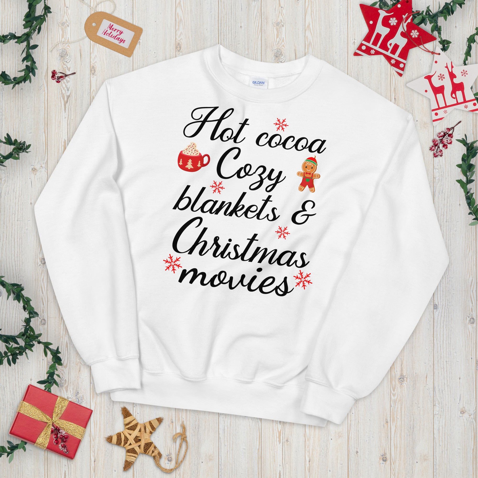 Christmas Sweatshirt, Hot Cocoa Cozy Blankets Christmas Movies, Winter Sweatshirt, Holiday Sweatshirt, Cocoa Sweatshirt, Xmas Cozy Sweater - Madeinsea©