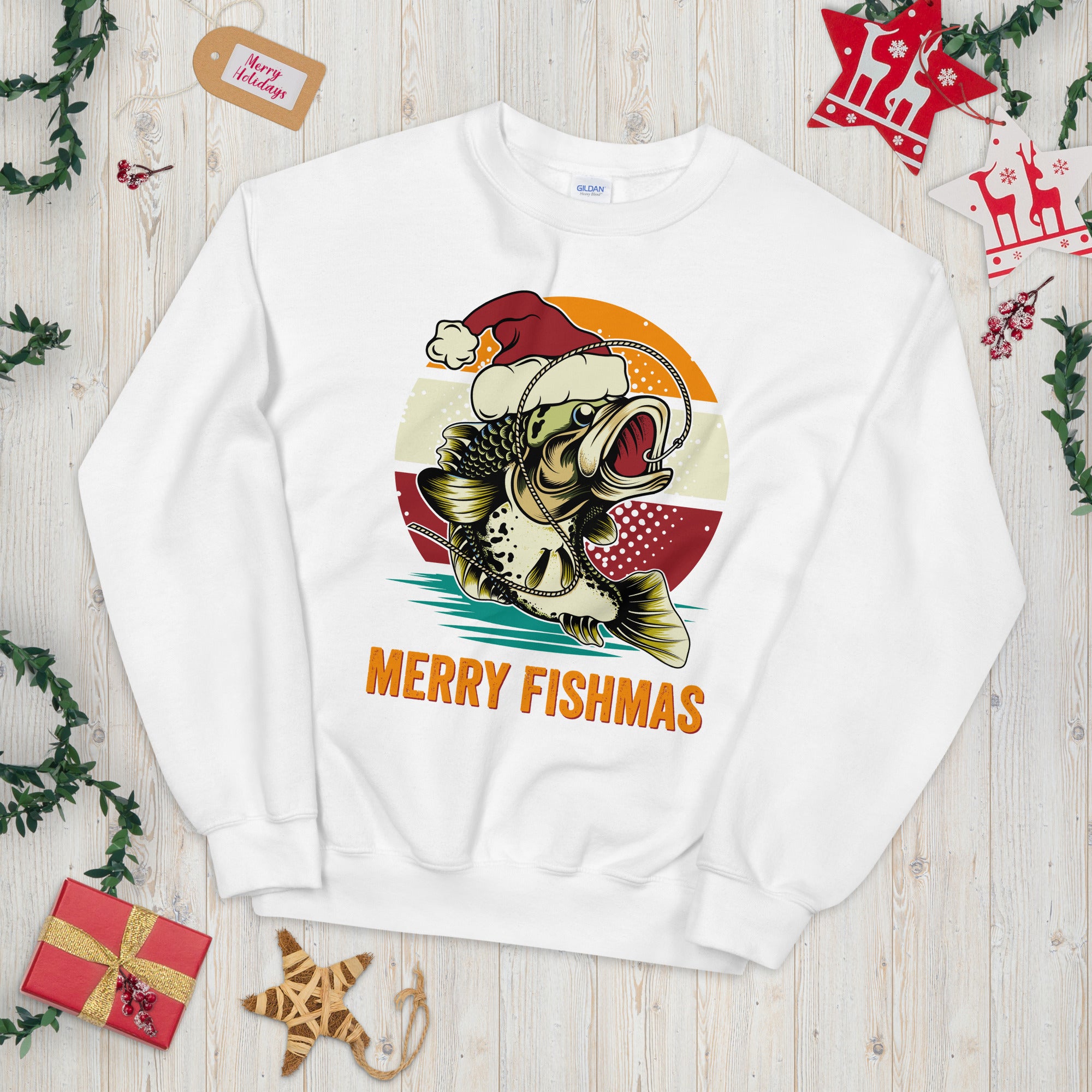 Merry Fishmas Sweater, Christmas Fishing Sweatshirt, Bass Fishing Lover Gift, Angler Gifts, Bass Fishing Shirt, Christmas Gift for Fisherman - Madeinsea©