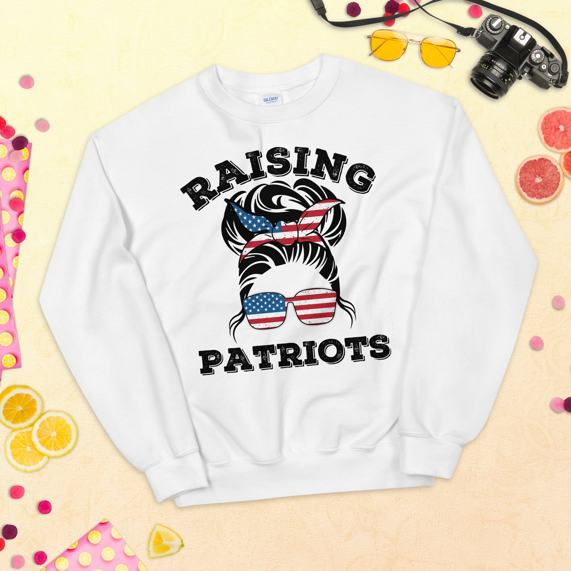 Raising Patriots Sweater, American Mom, Patriotic Mom Shirt, Conservative Mom Sweatshirt, Republican Mom Shirt, USA Messy Bun Mom Shirt - Madeinsea©