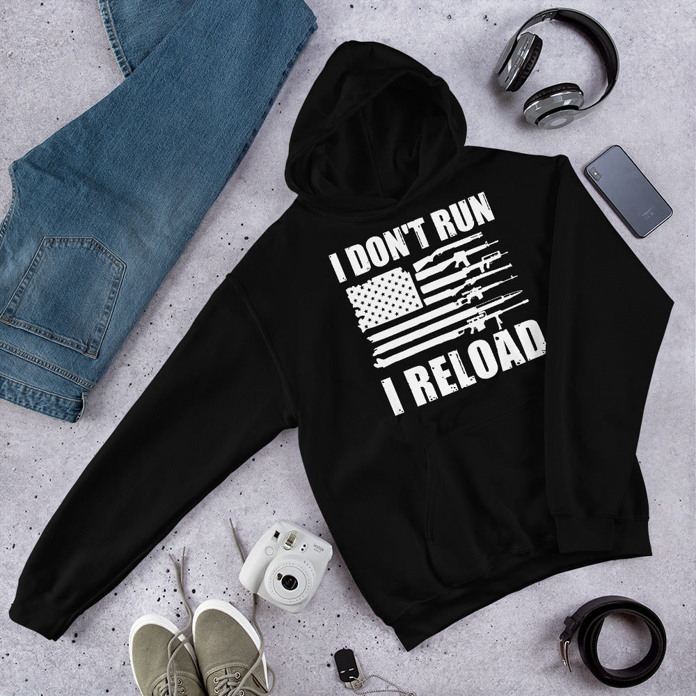 Funny Gun Hoodie, I Dont Run I Reload, Gun Owners US American Flag Shirt, 2nd Amendment Hoodie, Funny 2A Hoodies, Patriotic Gift, Gun Rights - Madeinsea©