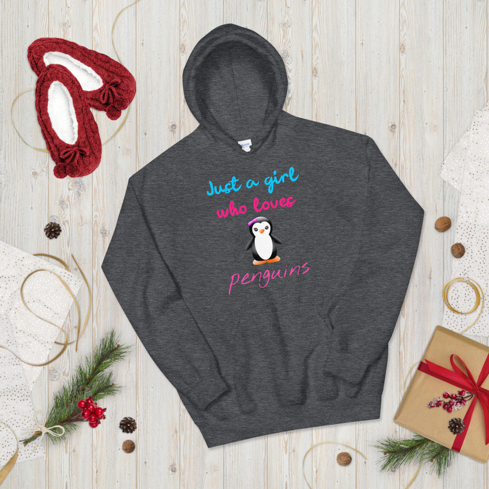 Sudadera con capucha de pingüino, regalo de pingüino, sudadera con capucha Just A Girl Who Loves Penguins, regalo del acuario del zoológico, sudadera con capucha amante de los pingüinos, sudadera con capucha de pingüino para mujer