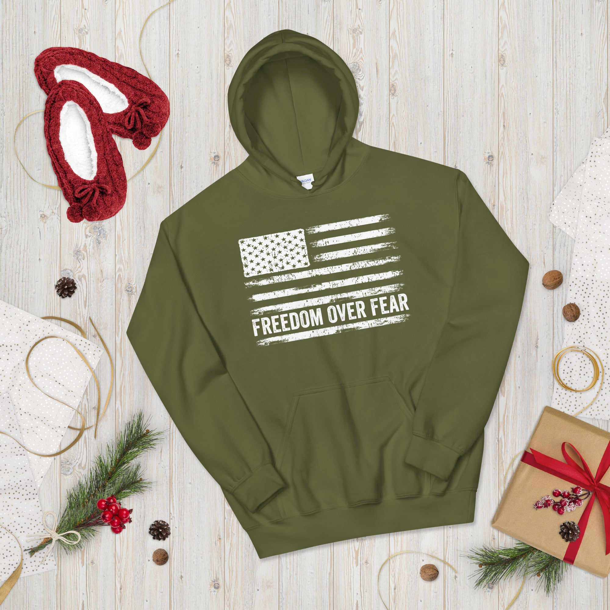 Freedom Over Fear, Freedom Hoodie, Patriotic Gifts, USA American Flag Shirt, Proud American, American Veteran Shirt, Patriot Hooded Sweater - Madeinsea©