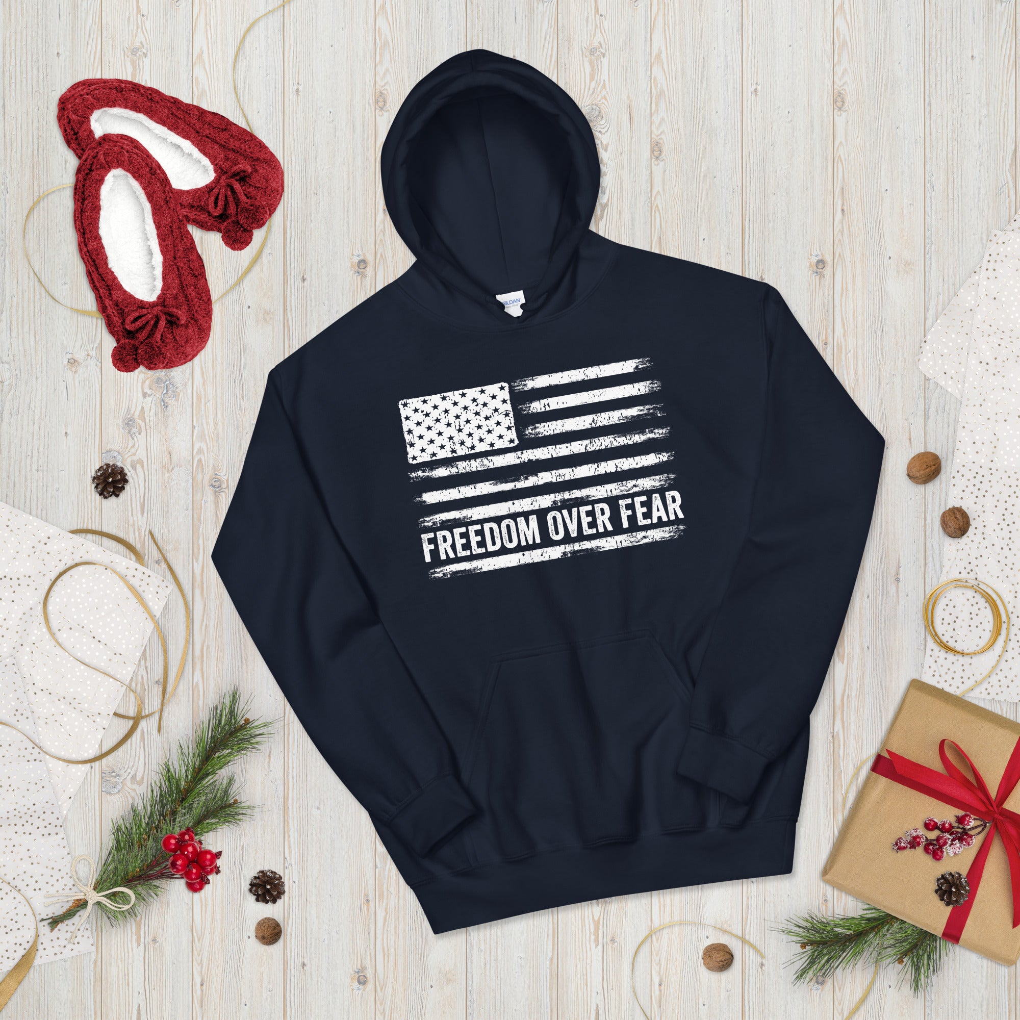 Freedom Over Fear, Freedom Hoodie, Patriotic Gifts, USA American Flag Shirt, Proud American, American Veteran Shirt, Patriot Hooded Sweater - Madeinsea©