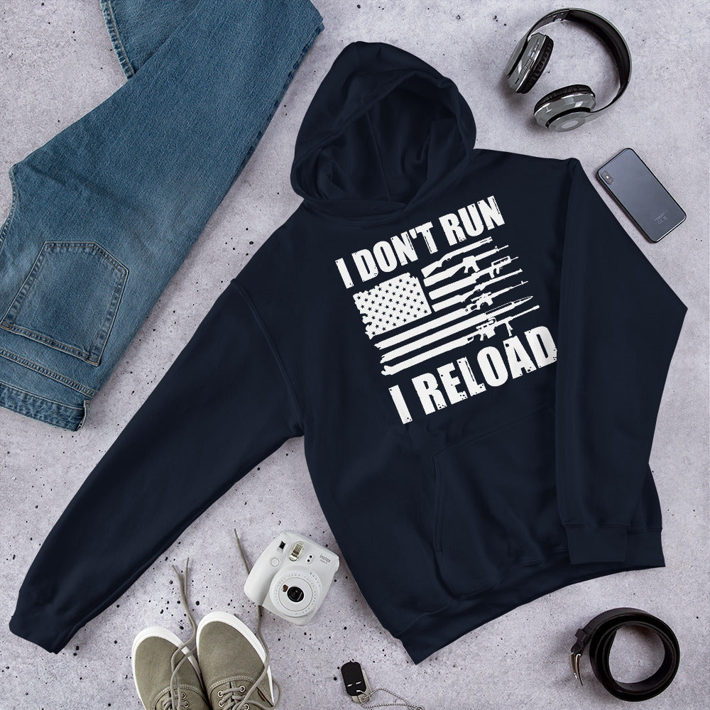 Funny Gun Hoodie, I Dont Run I Reload, Gun Owners US American Flag Shirt, 2nd Amendment Hoodie, Funny 2A Hoodies, Patriotic Gift, Gun Rights - Madeinsea©